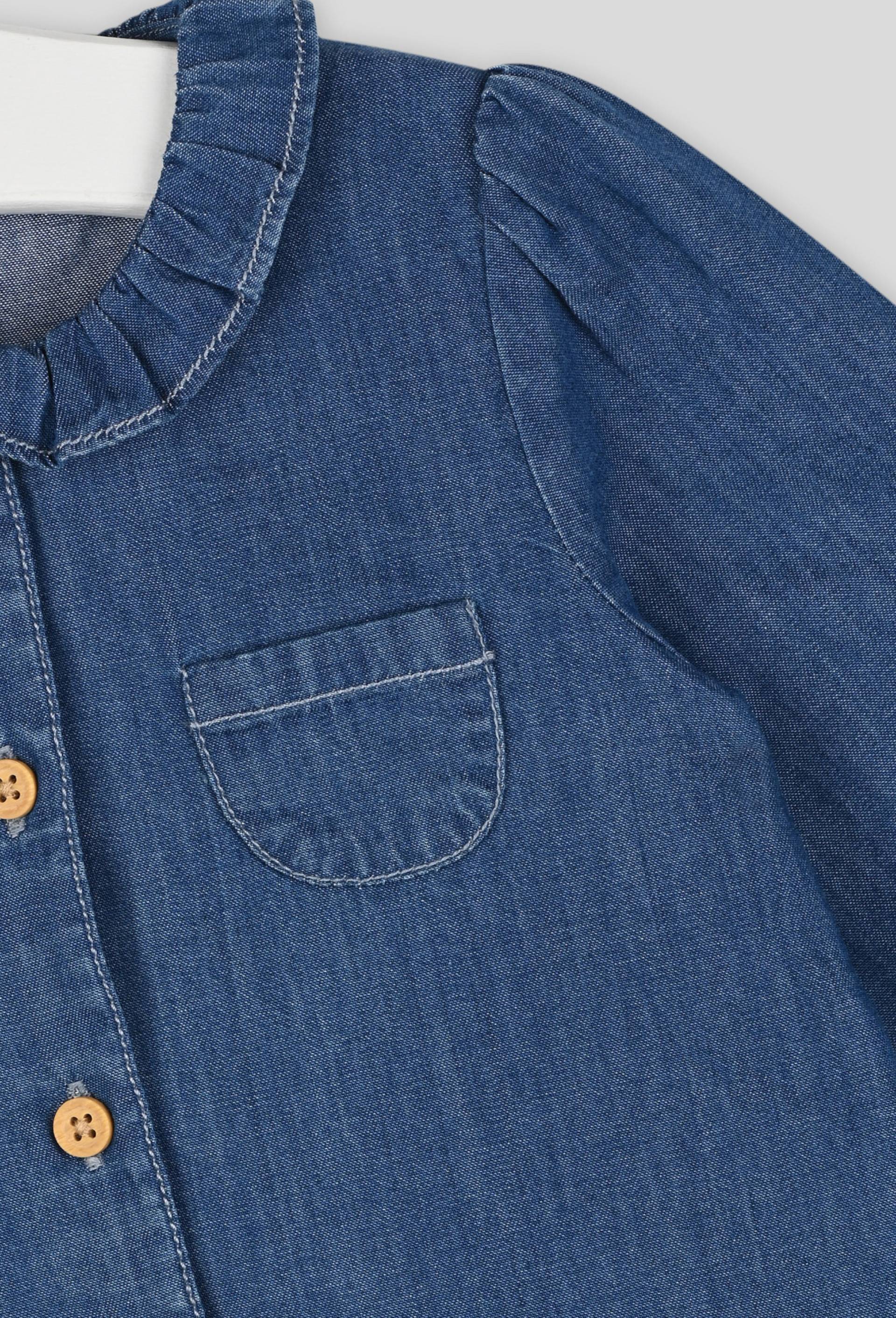 Tunique Fille Fat Face 7 Ans Bleu - Manches Longues Col Crew - Détail Floral Chambray