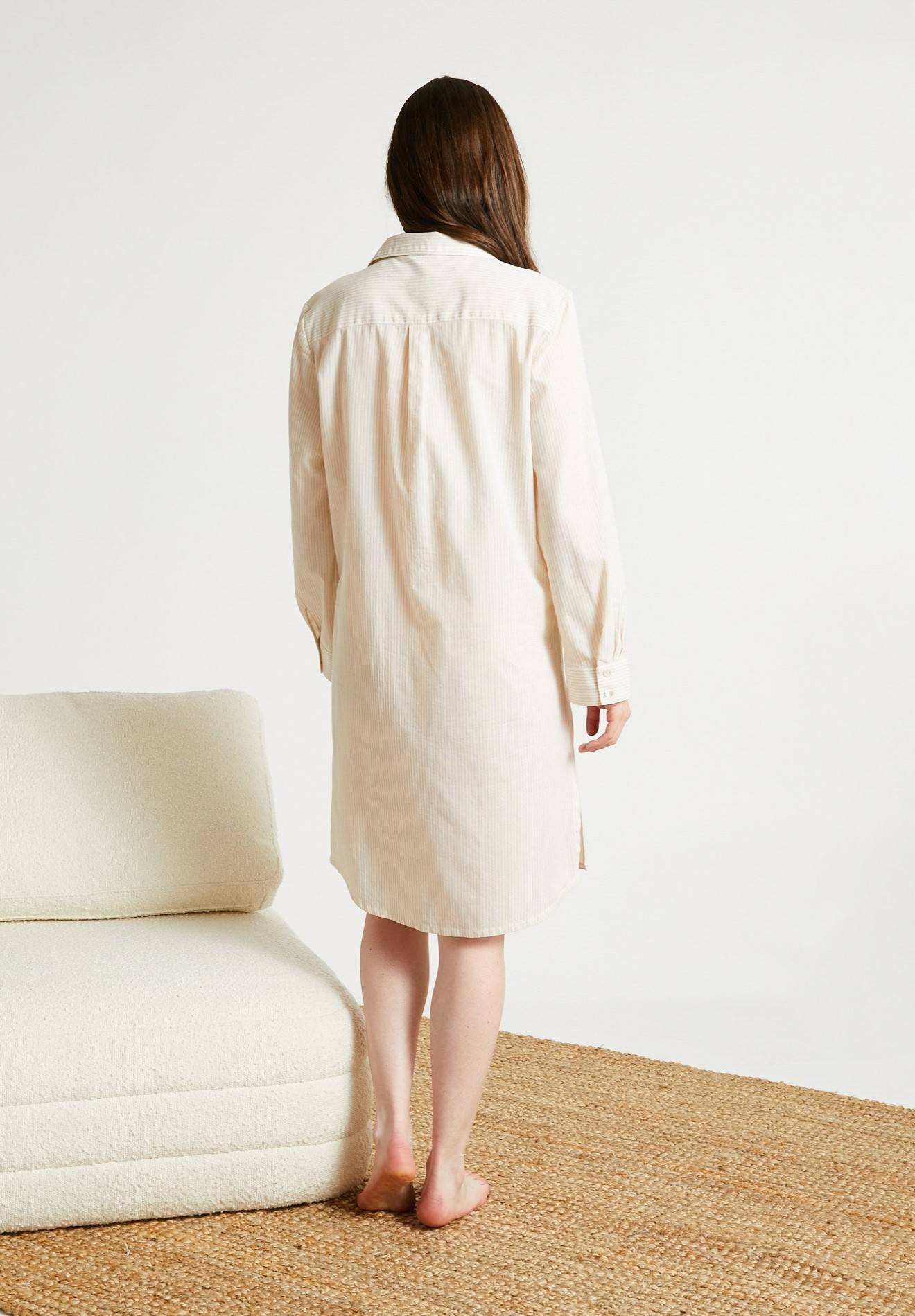 Chemise longue rayée en voile de coton BIO, Beige, large image number 4