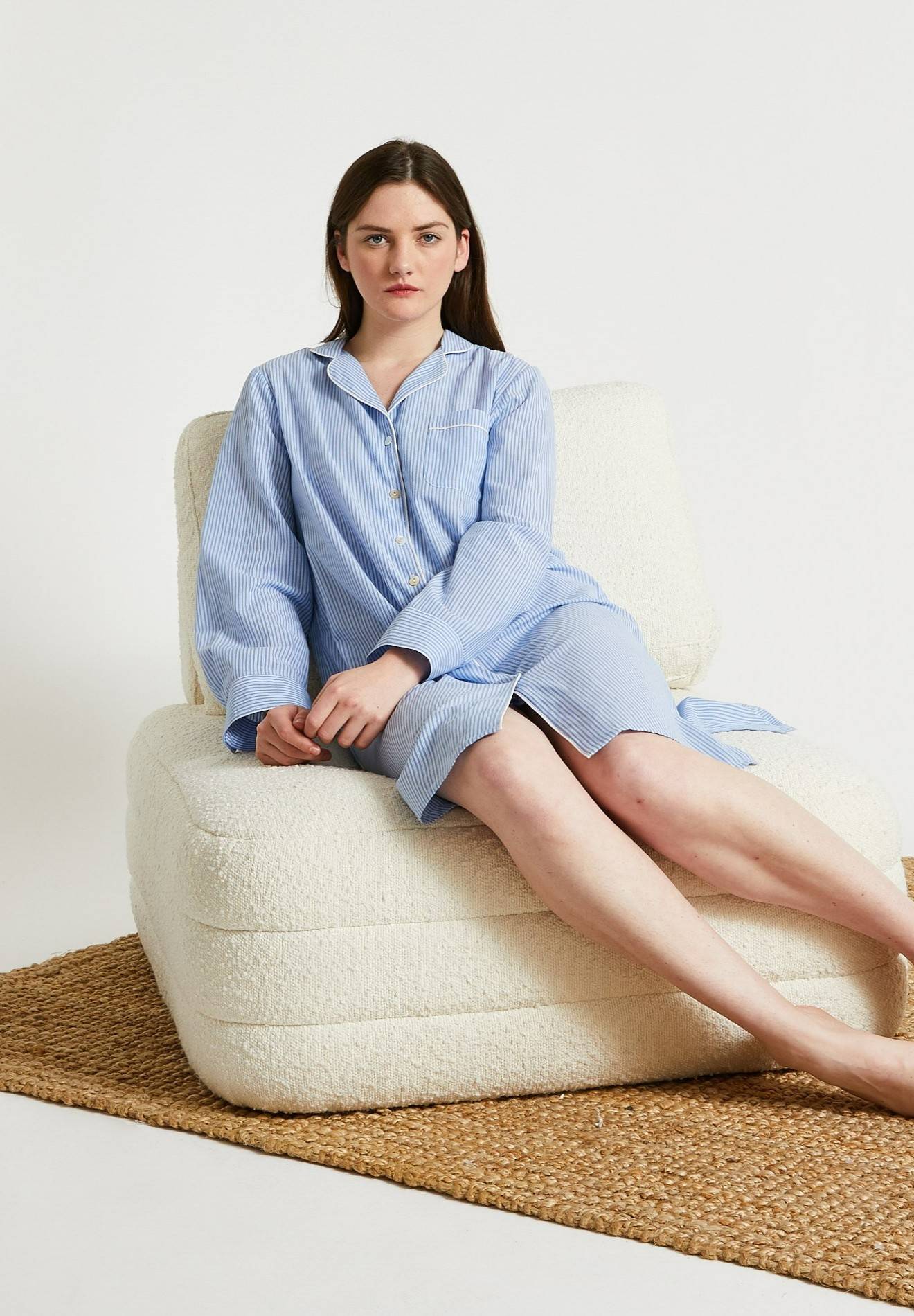 Chemise longue rayée en voile de coton BIO, Bleu, large image number 3