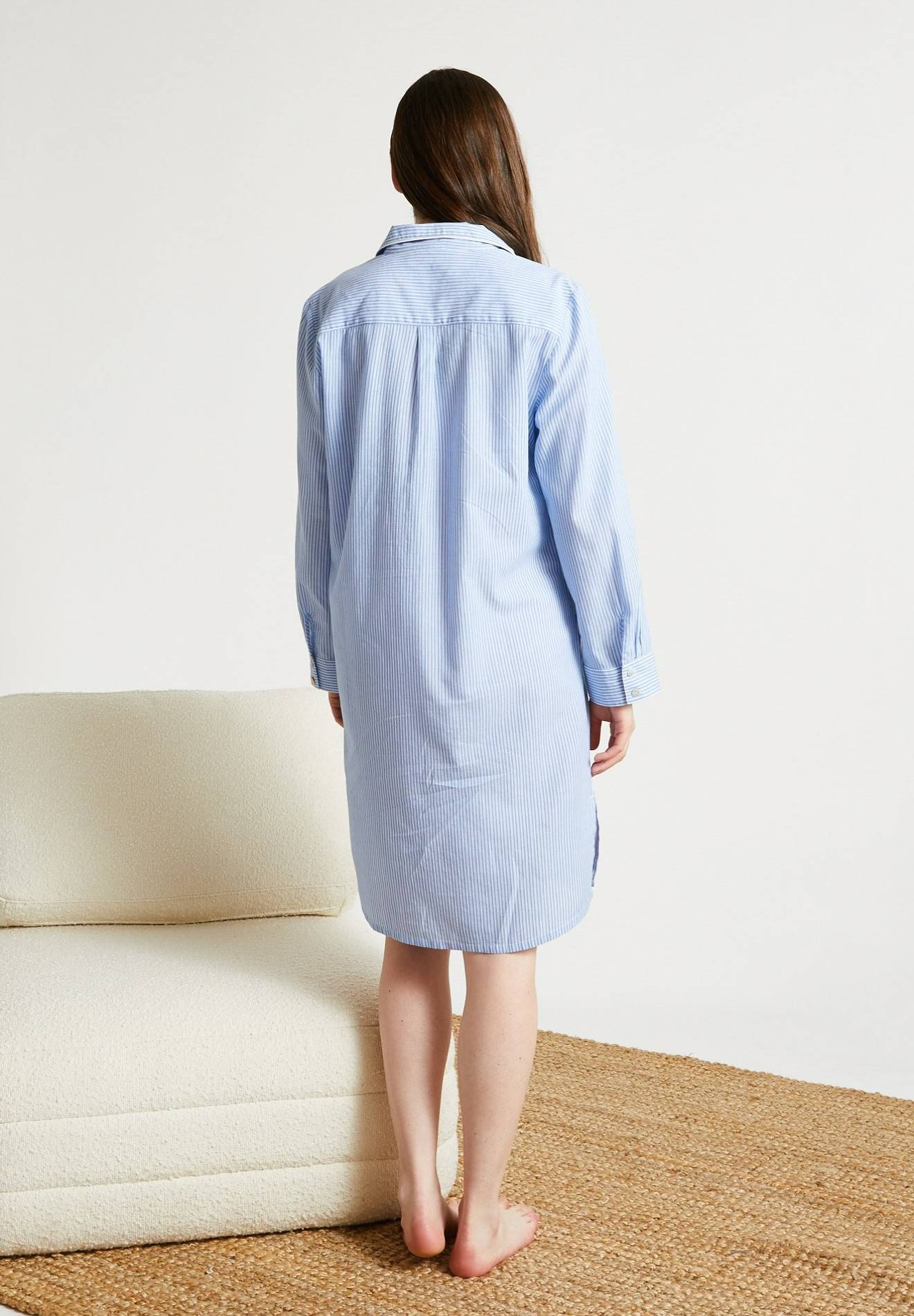 Chemise longue rayée en voile de coton BIO, Bleu, large image number 4