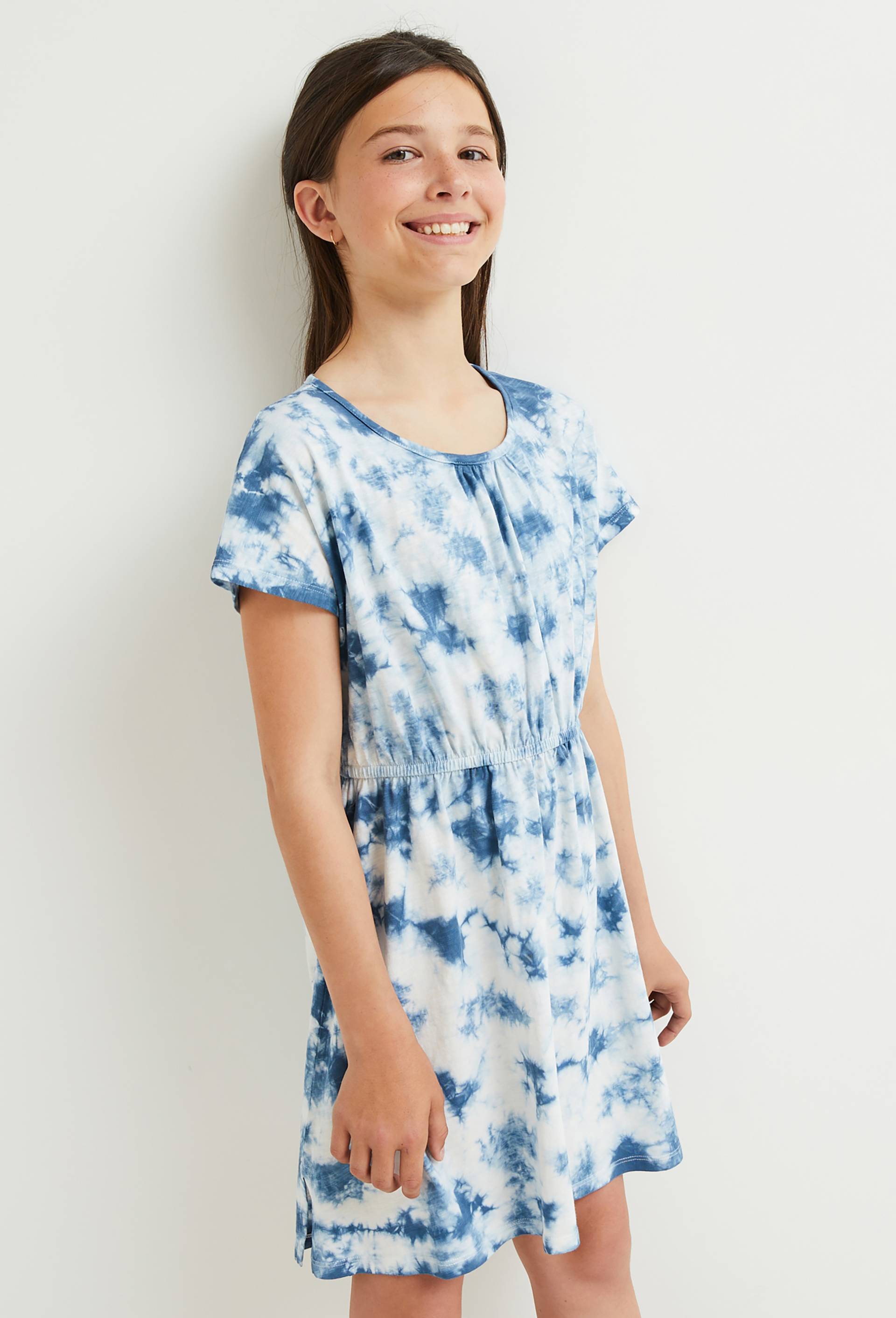 Robe imprimé jersey en coton BIO, certifié OEKO-TEX, Bleu, large image number 0.0
