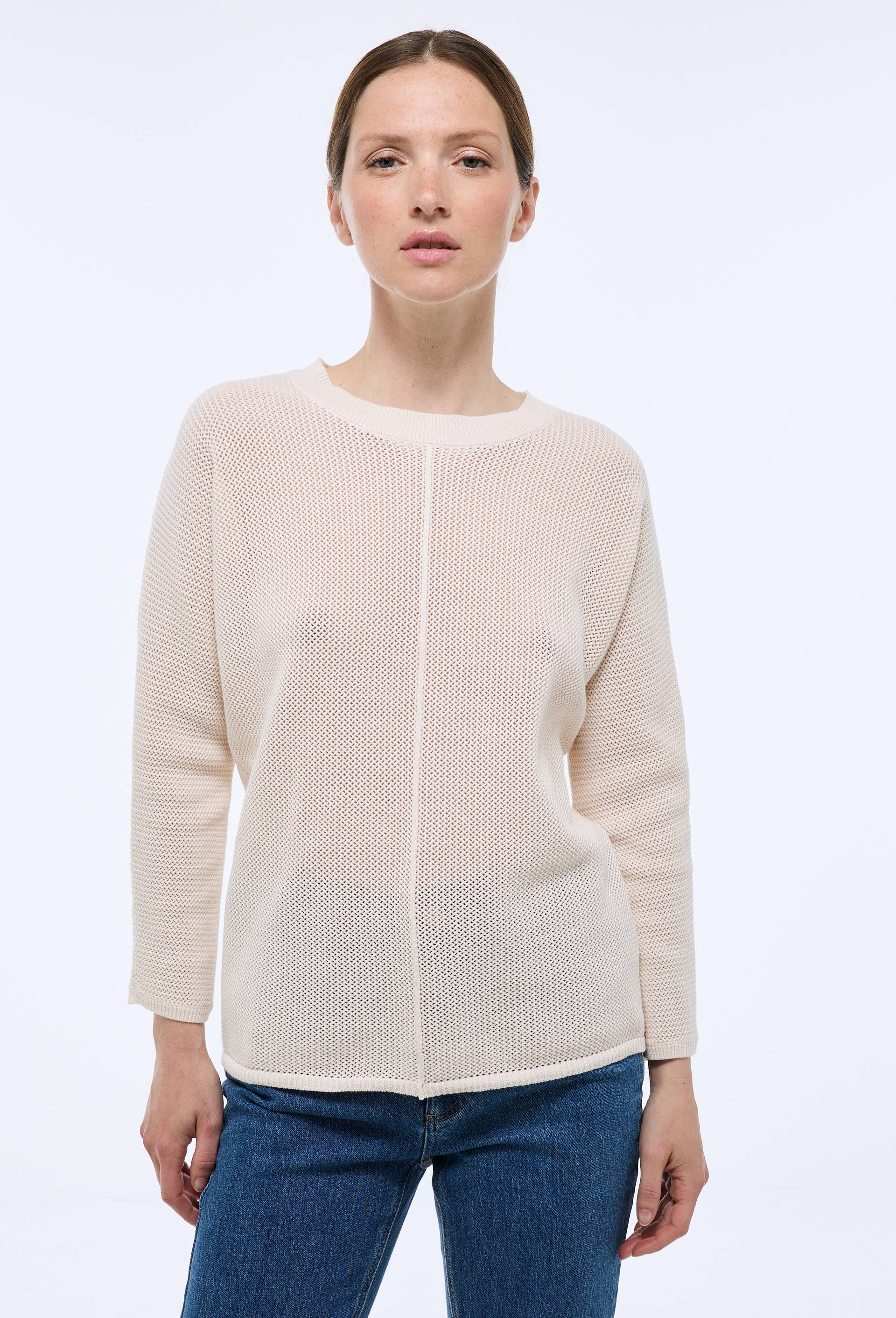 Pull &agrave; maille ajour&eacute;e en coton, Beige clair, large image number 0