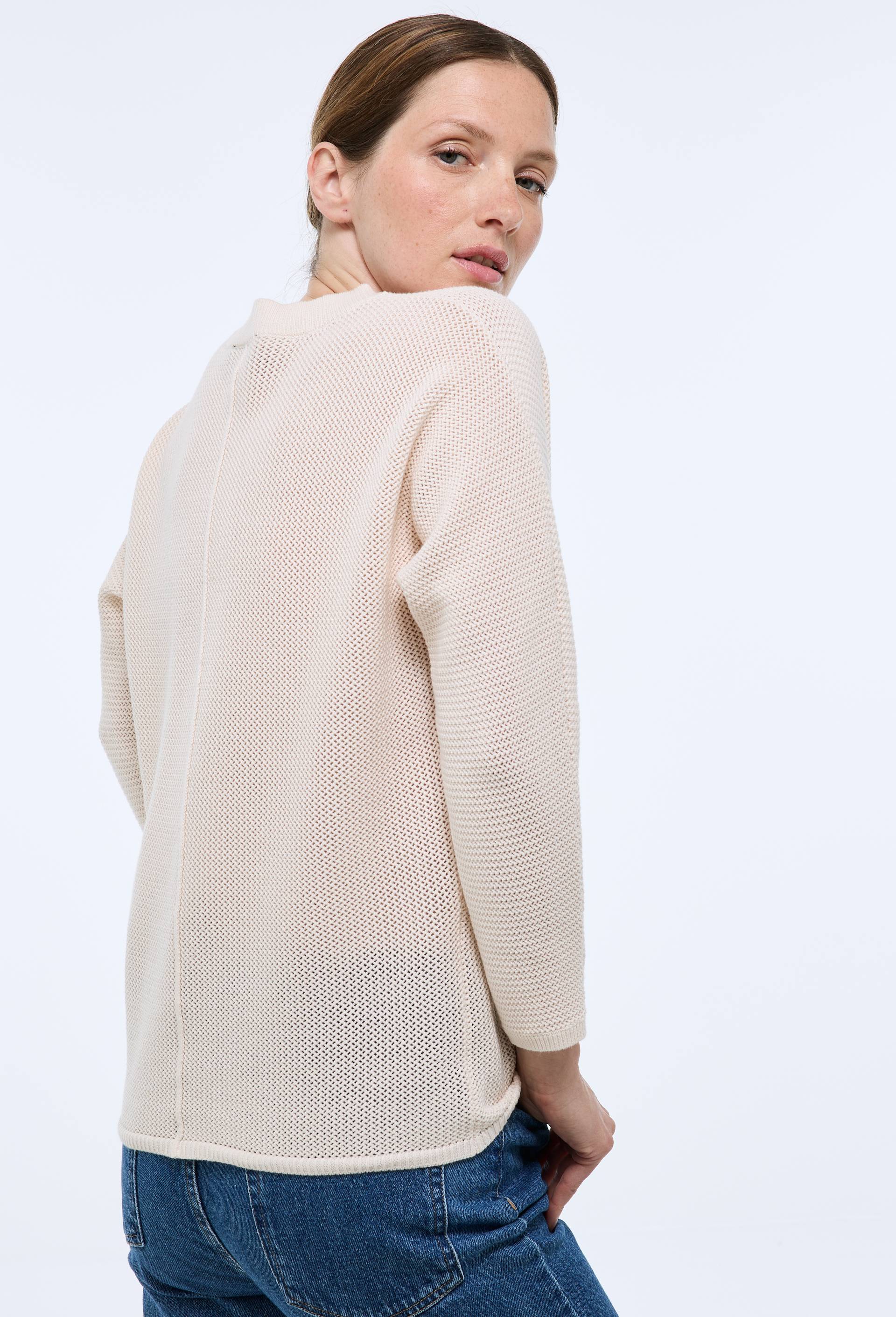 Pull &agrave; maille ajour&eacute;e en coton, Beige clair, large image number 1