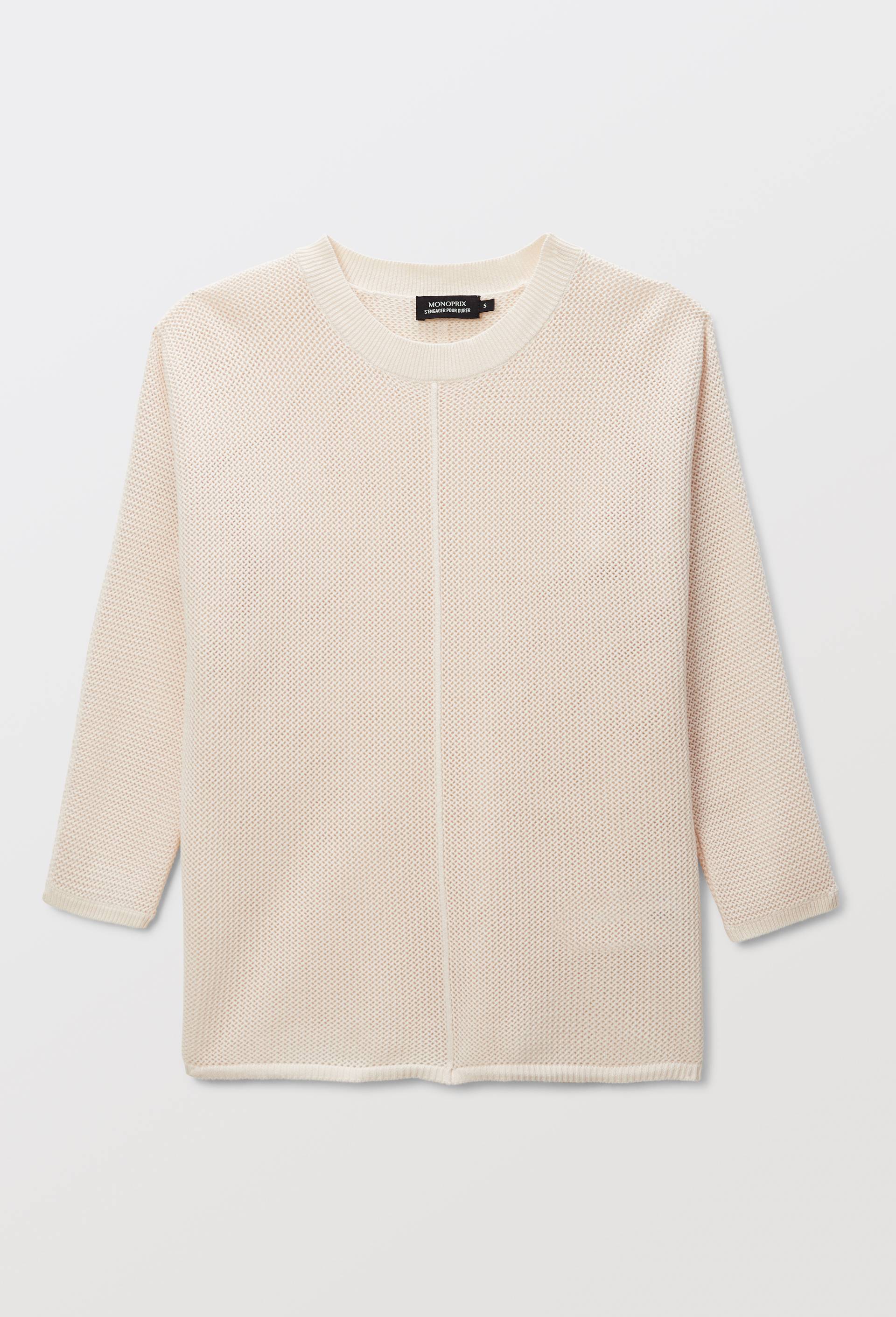 Pull &agrave; maille ajour&eacute;e en coton, Beige clair, large image number 2