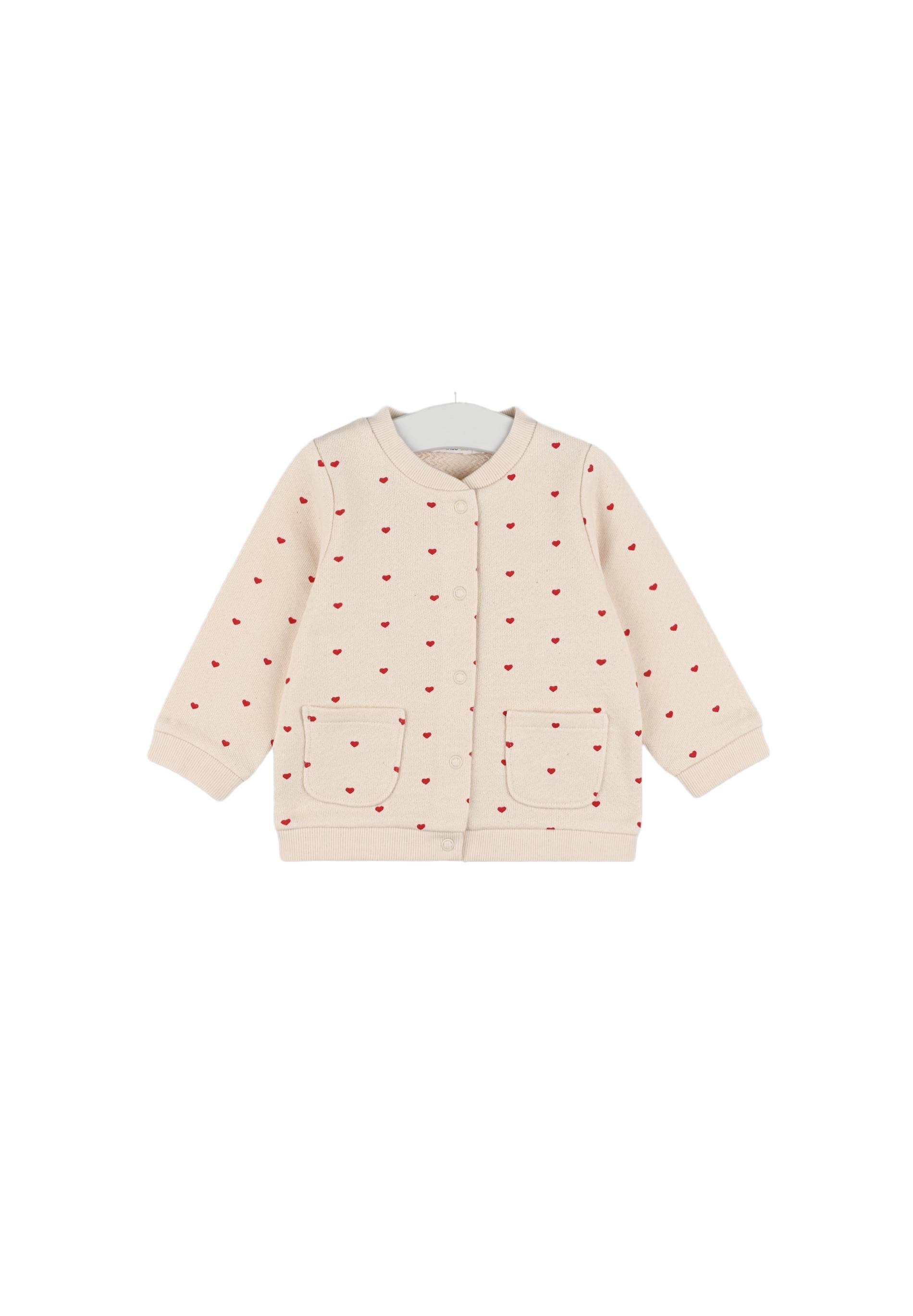 Cardigan en molleton imprimé coeur en coton BIO, Ecru, large image number 3