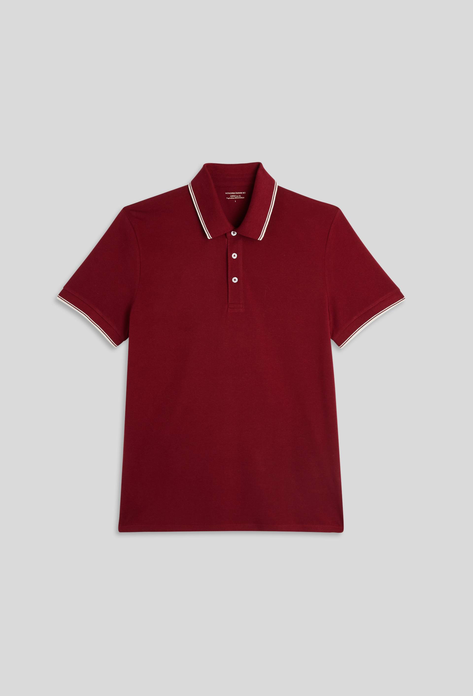 Polo manches courtes en coton issu de l agriculture biologique etcertifié Oekotex, Rouge foncé, large image number 2