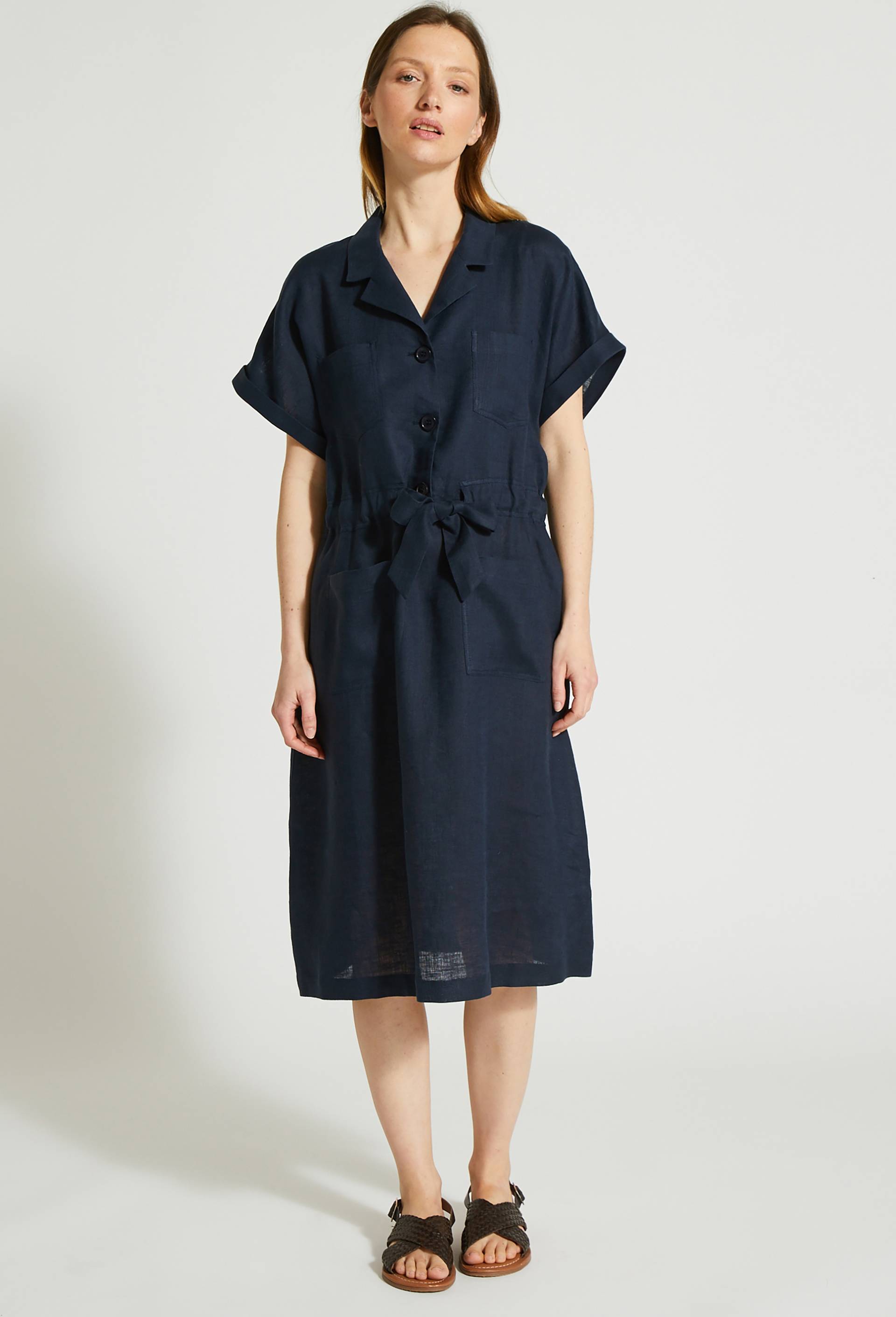 Robe en lin, Bleu foncé, large image number 0