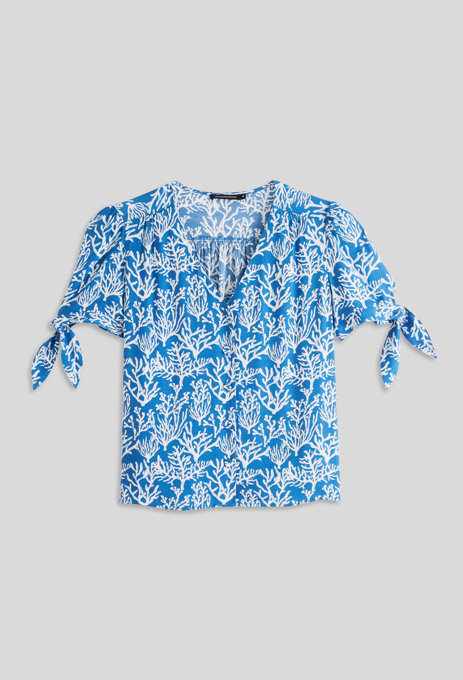 Blouse imprimée à manches courtes, Bleu, large image number 2