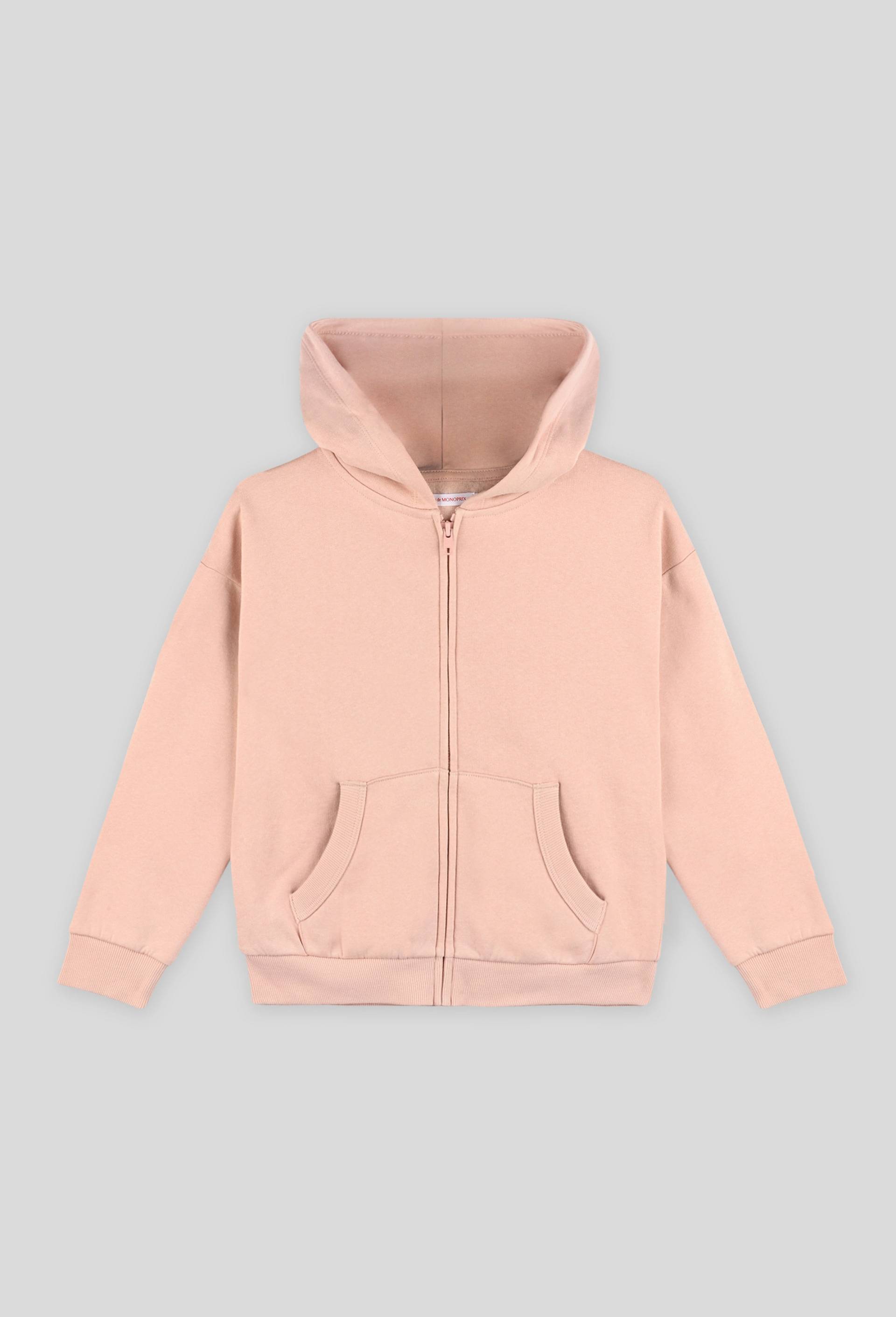 Sweat zippé à capuche contenant du coton BIO, certifié OEKO-TEX, Rose clair, large image number 0