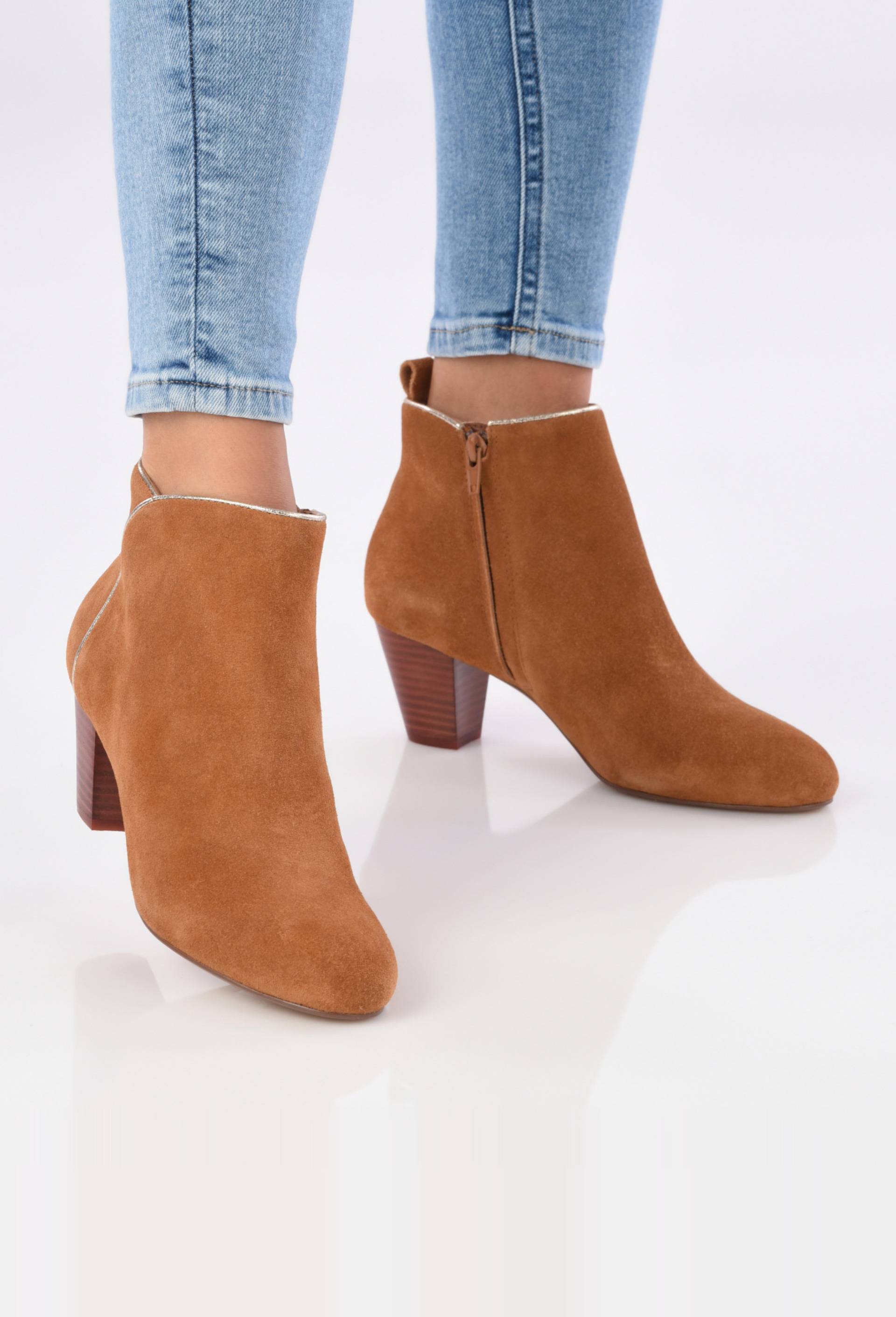 Bottines à talon ,croûte de cuir responsable, Beige, large image number 1.0