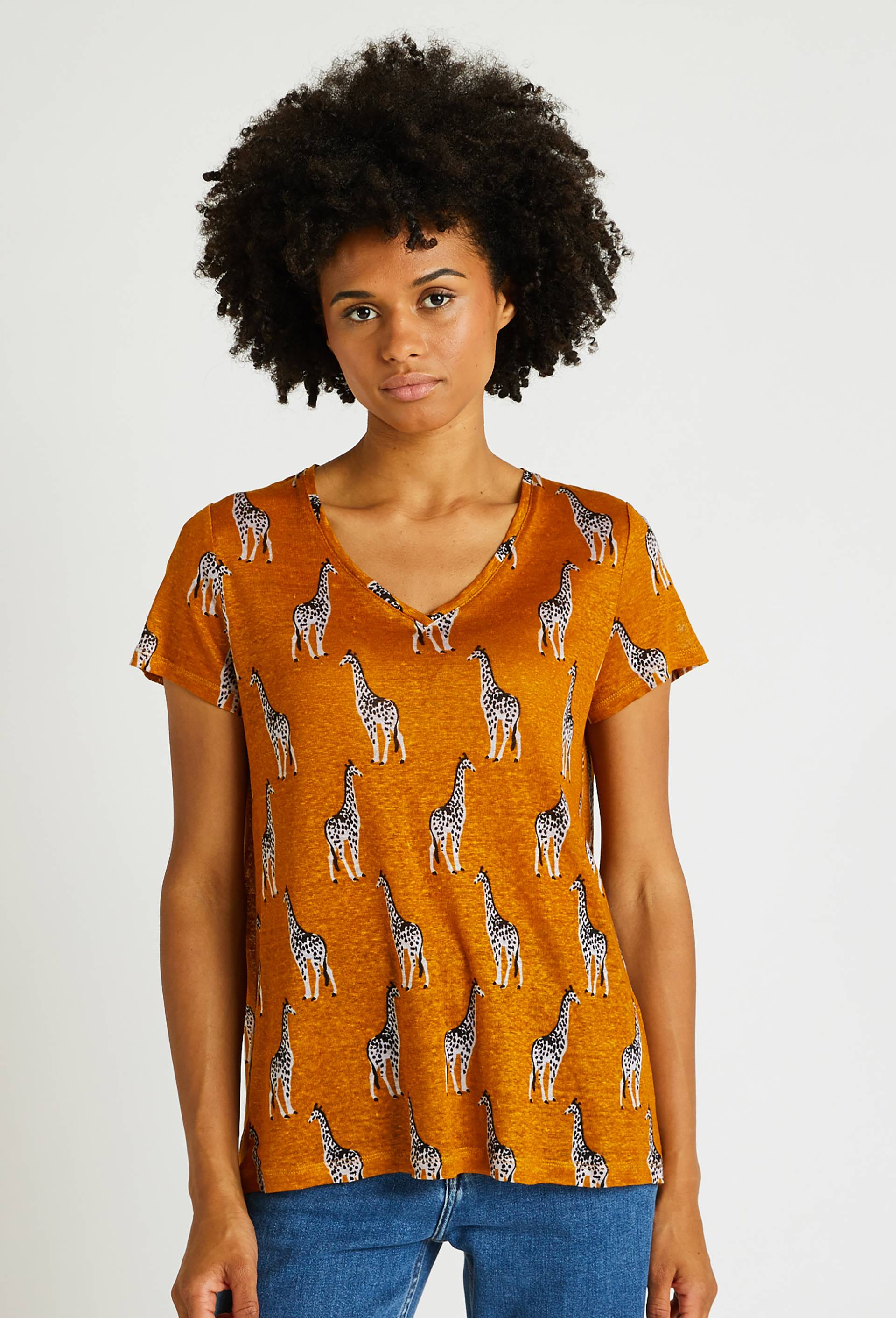 T-shirt en lin imprimé, Brun clair, large image number 0