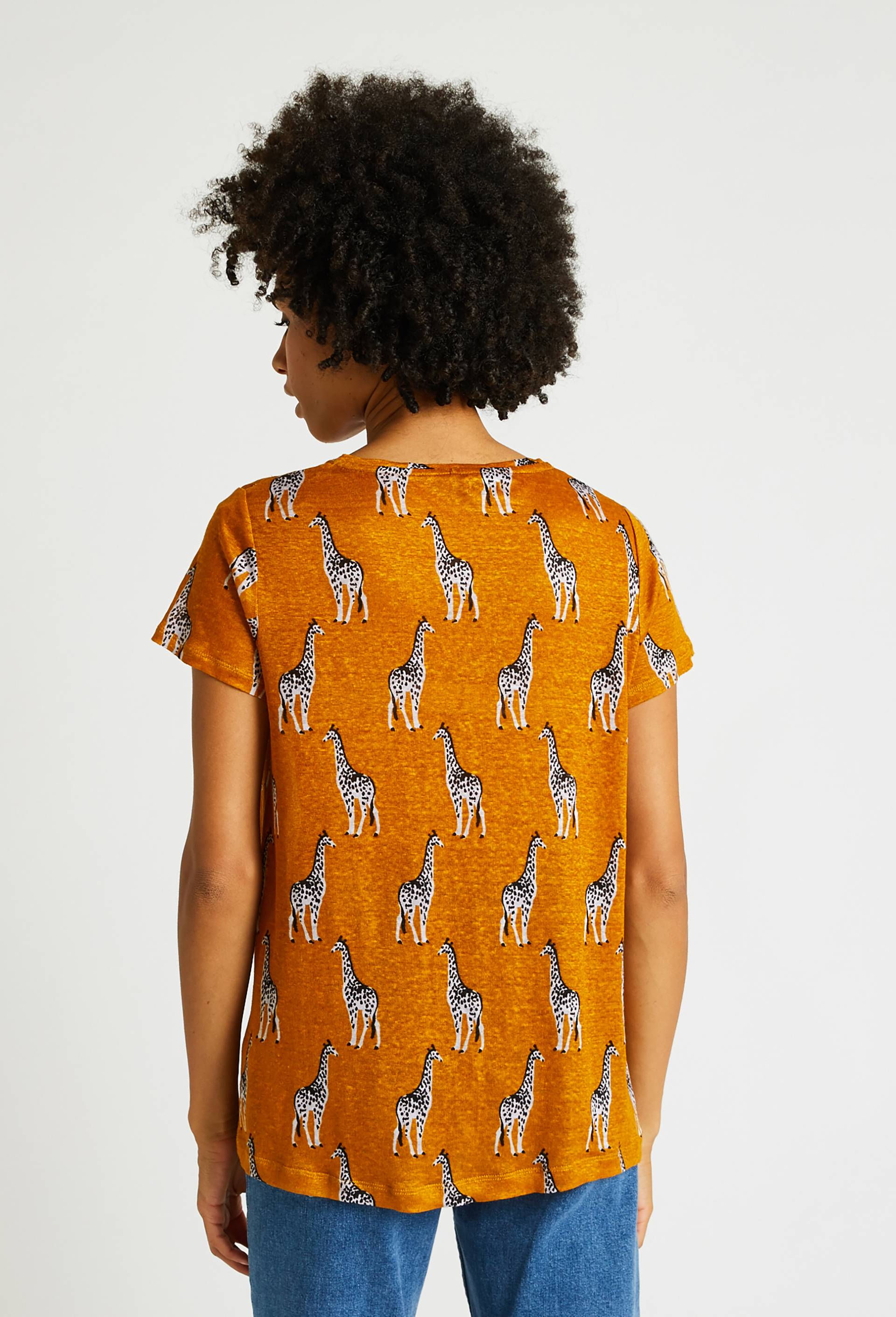 T-shirt en lin imprimé, Brun clair, large image number 1