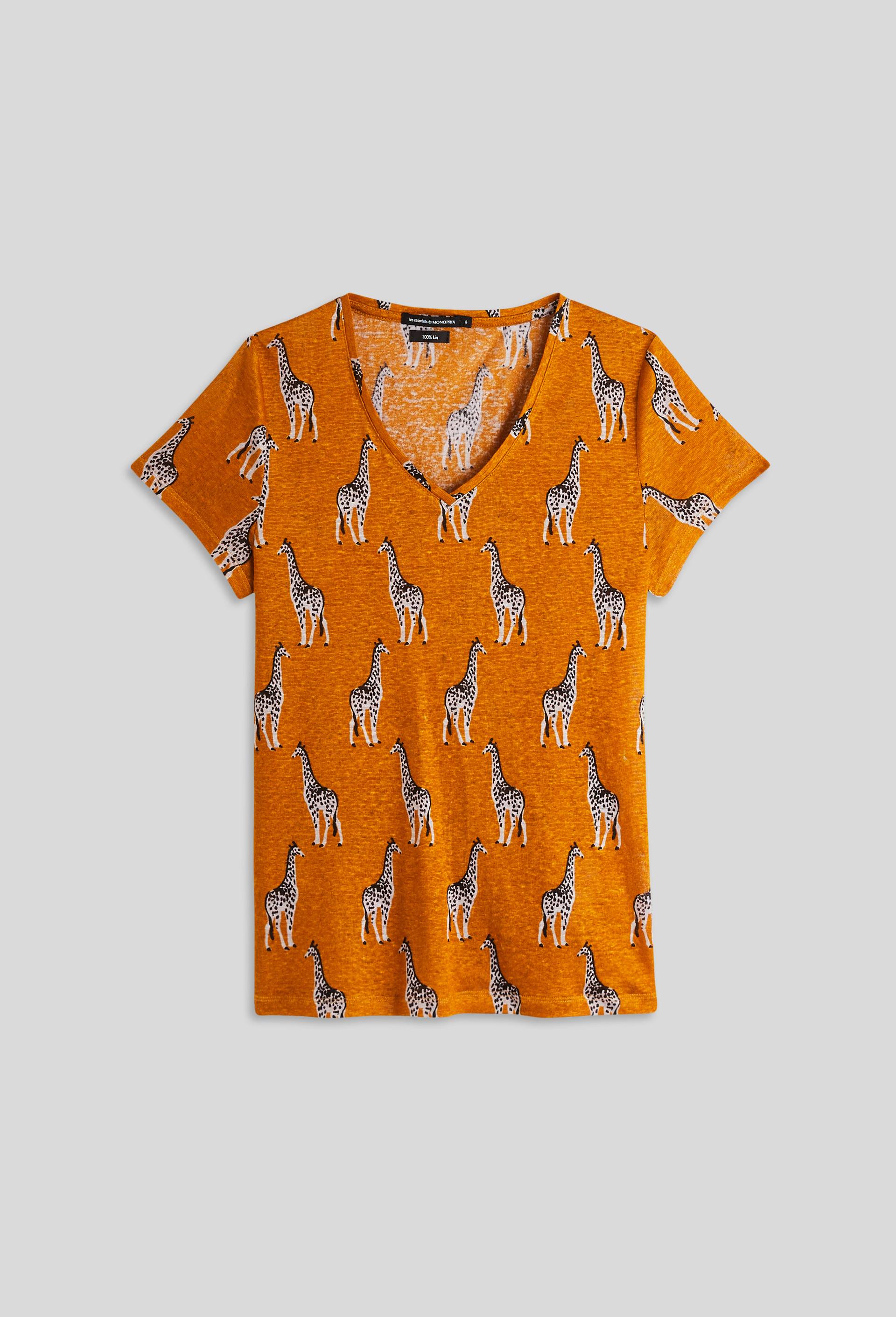 T-shirt en lin imprimé, Brun clair, large image number 2.0