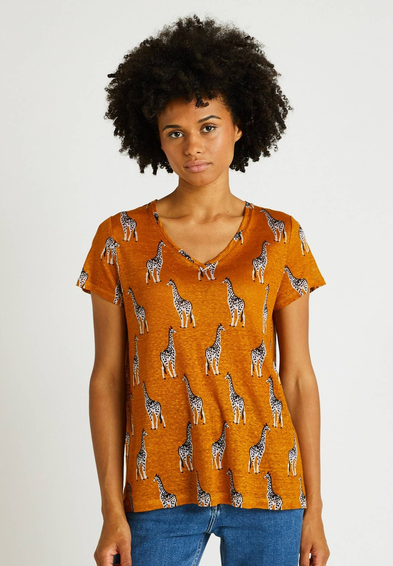 T-shirt en lin imprimé, Brun clair, large image number 3.0