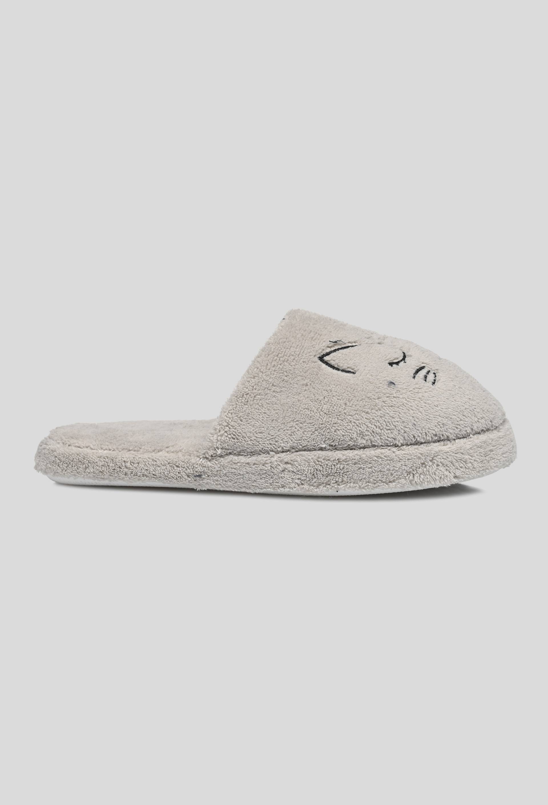 Mules doudou broderie chat, Gris clair, large image number 0