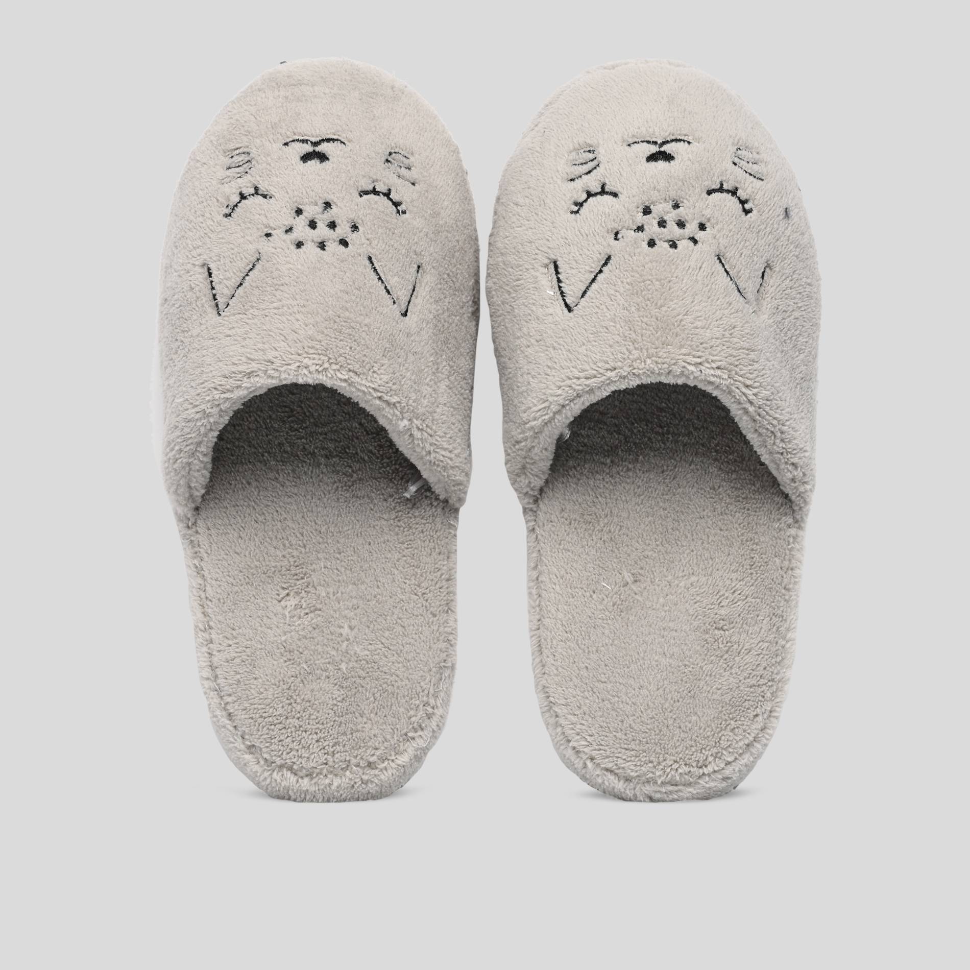Mules doudou broderie chat, Gris clair, large image number 1