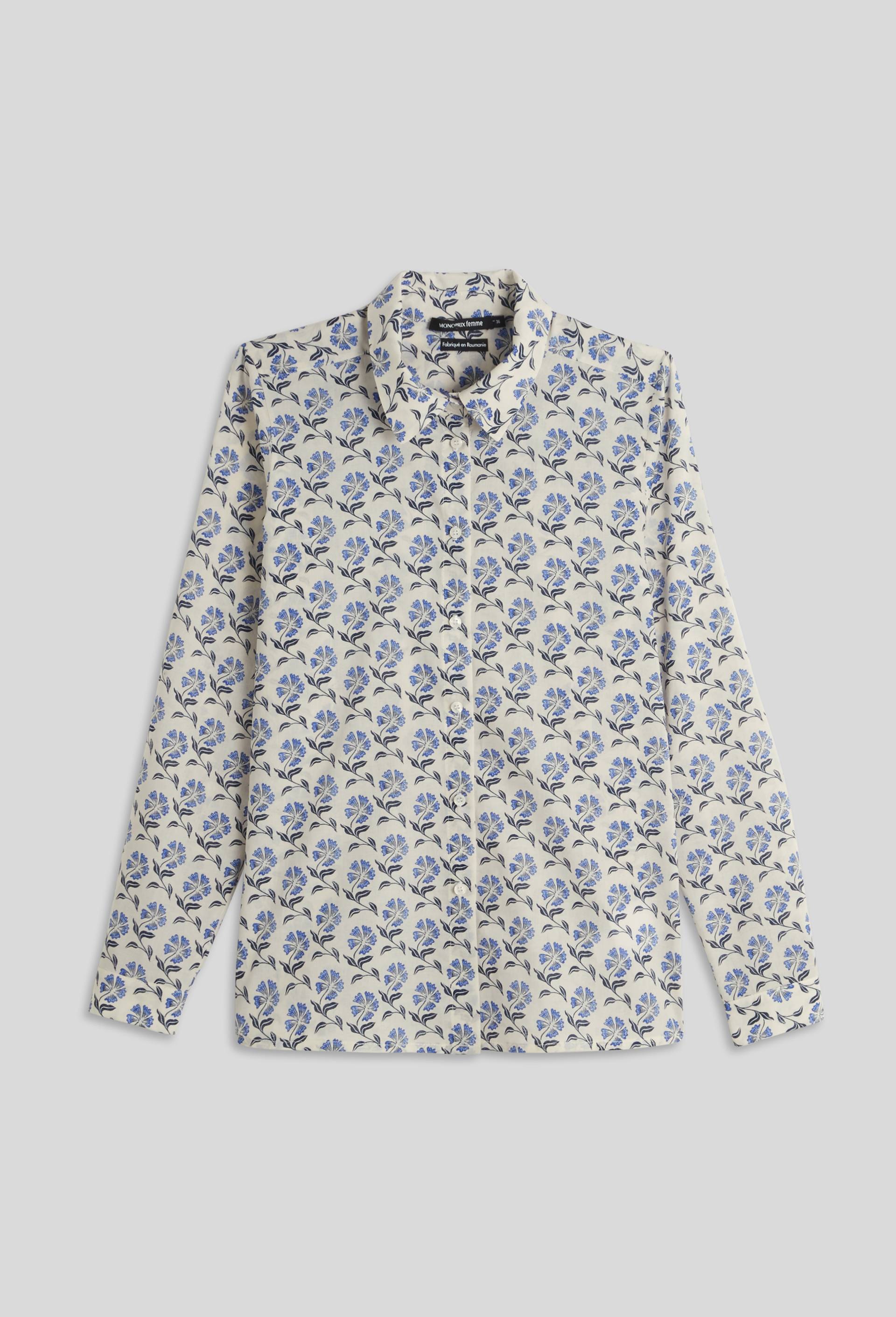 Chemise en popeline de coton imprimée, Beige, large image number 2
