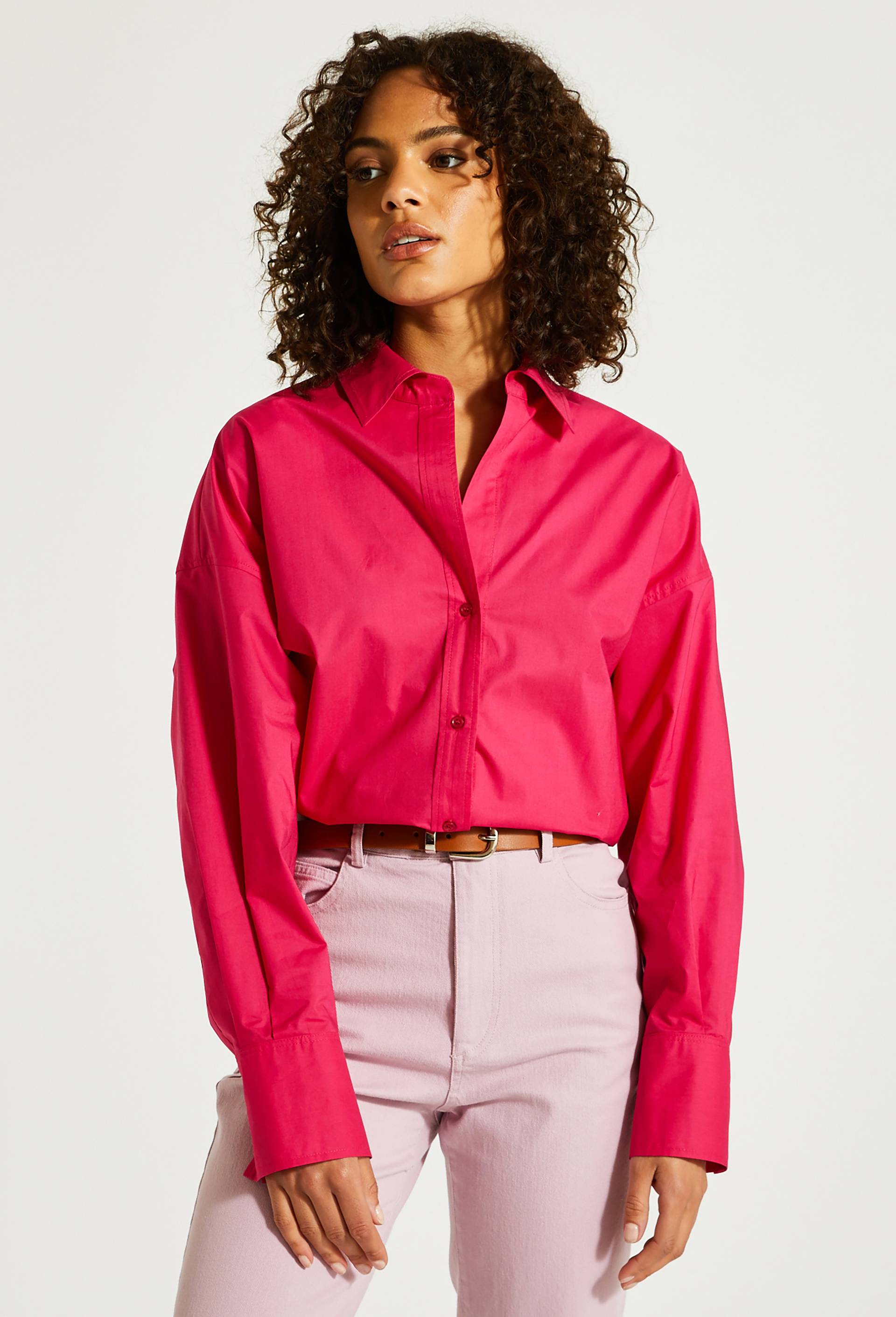 Chemise en popeline de coton, Rose foncé, large image number 0