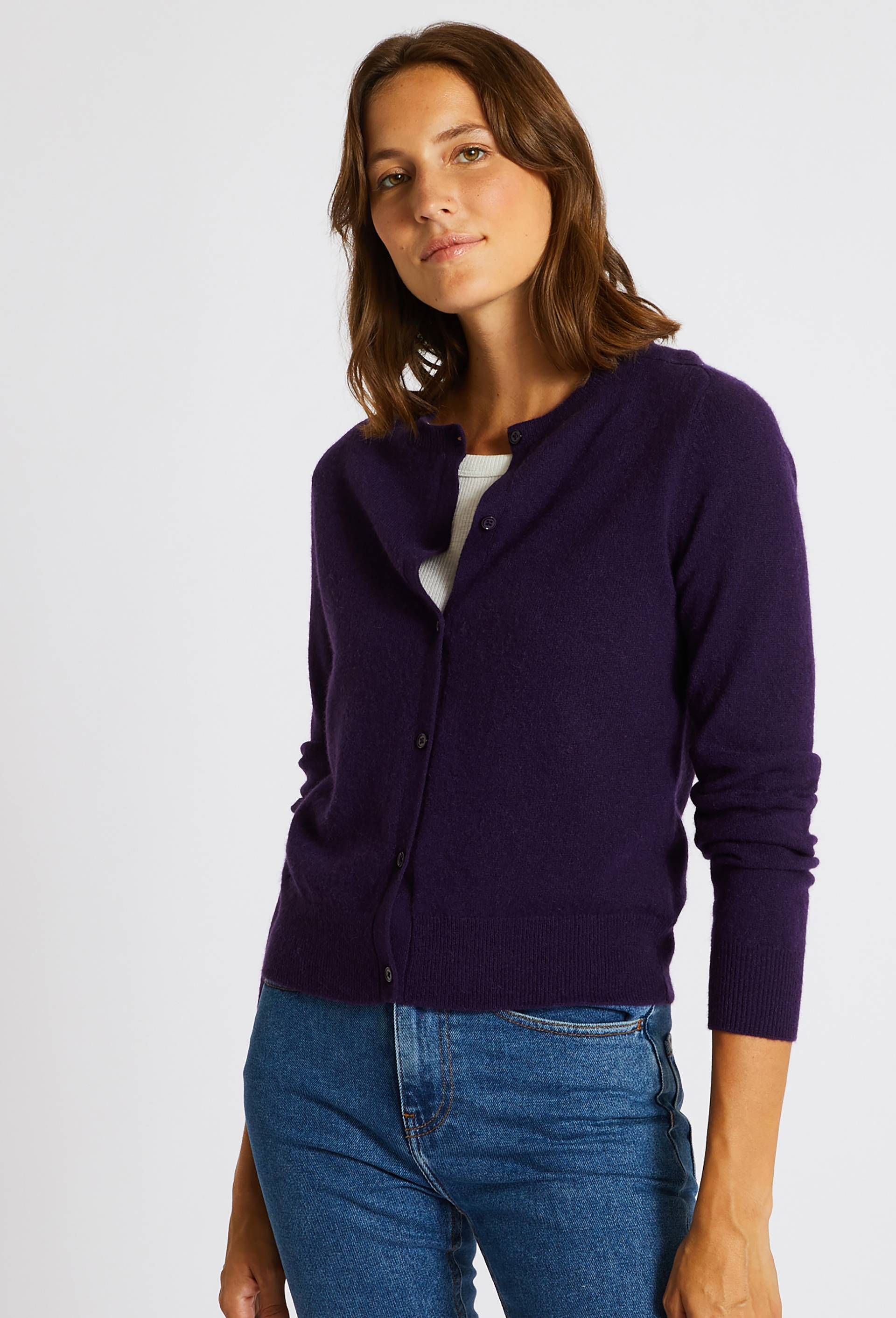 Cardigan en cachemire Oekotex, Violet foncé, large image number 0