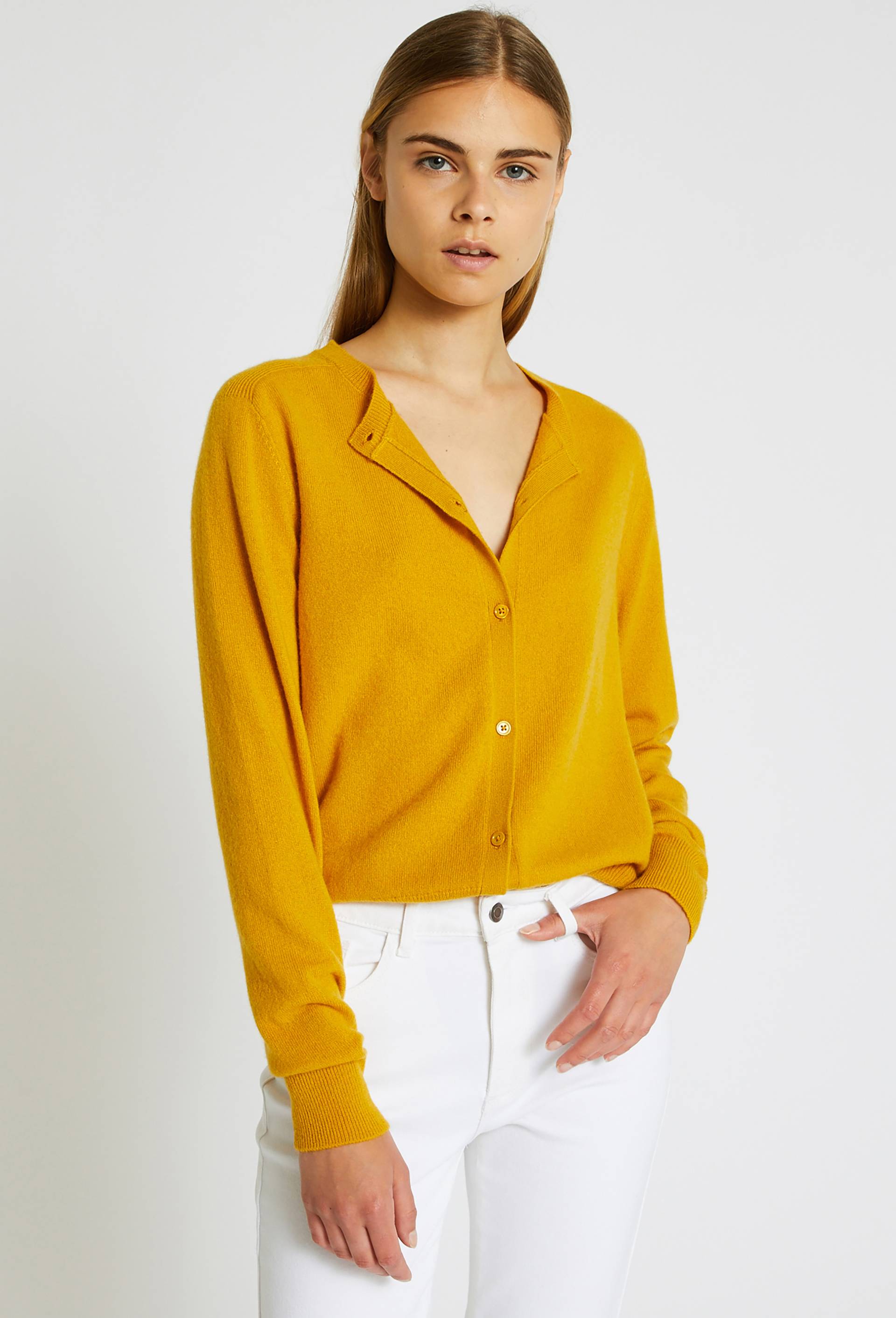 Cardigan en cachemire Oekotex, Jaune fonc&eacute;, large image number 0