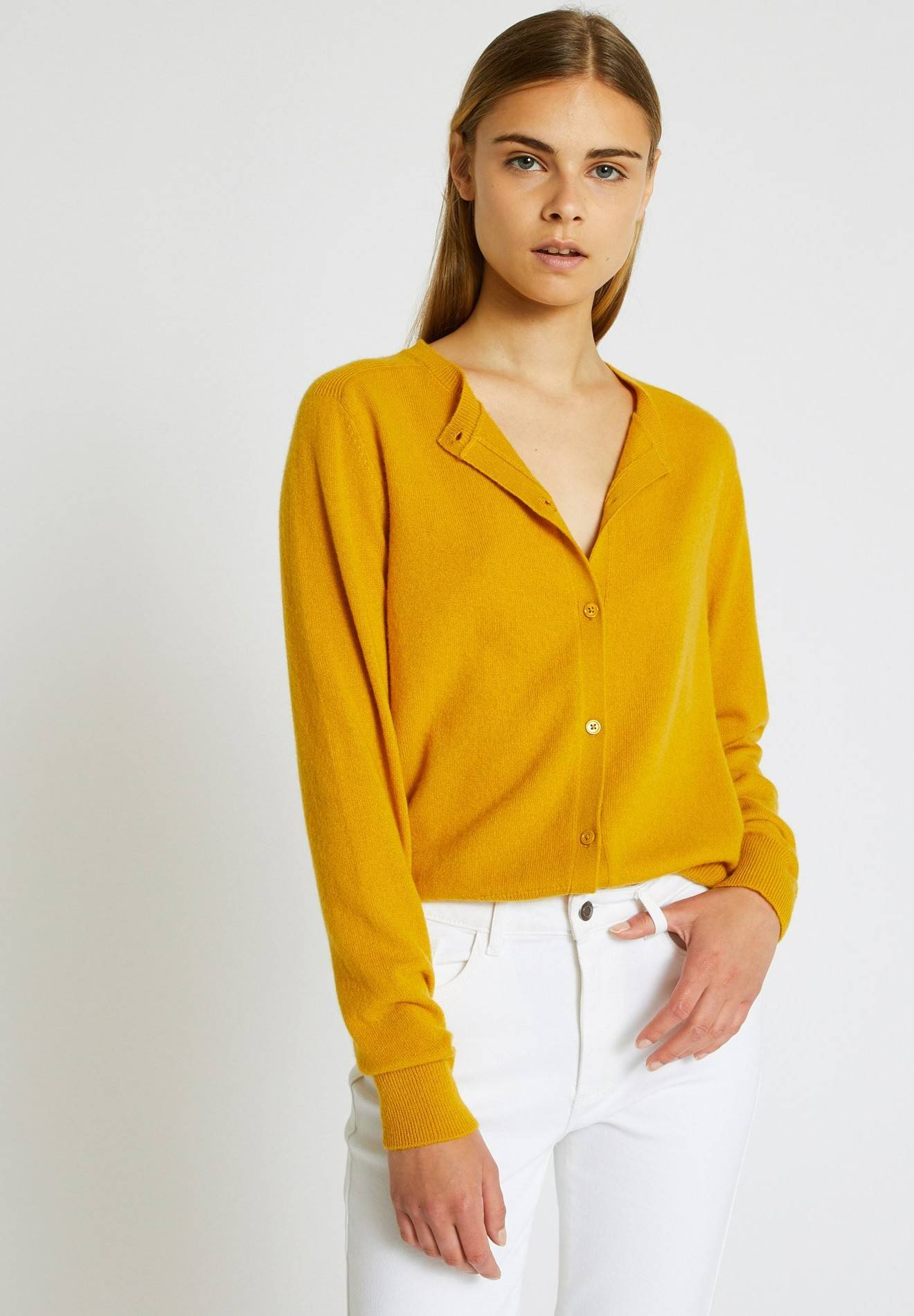 Cardigan en cachemire Oekotex, Jaune foncé, large image number 3
