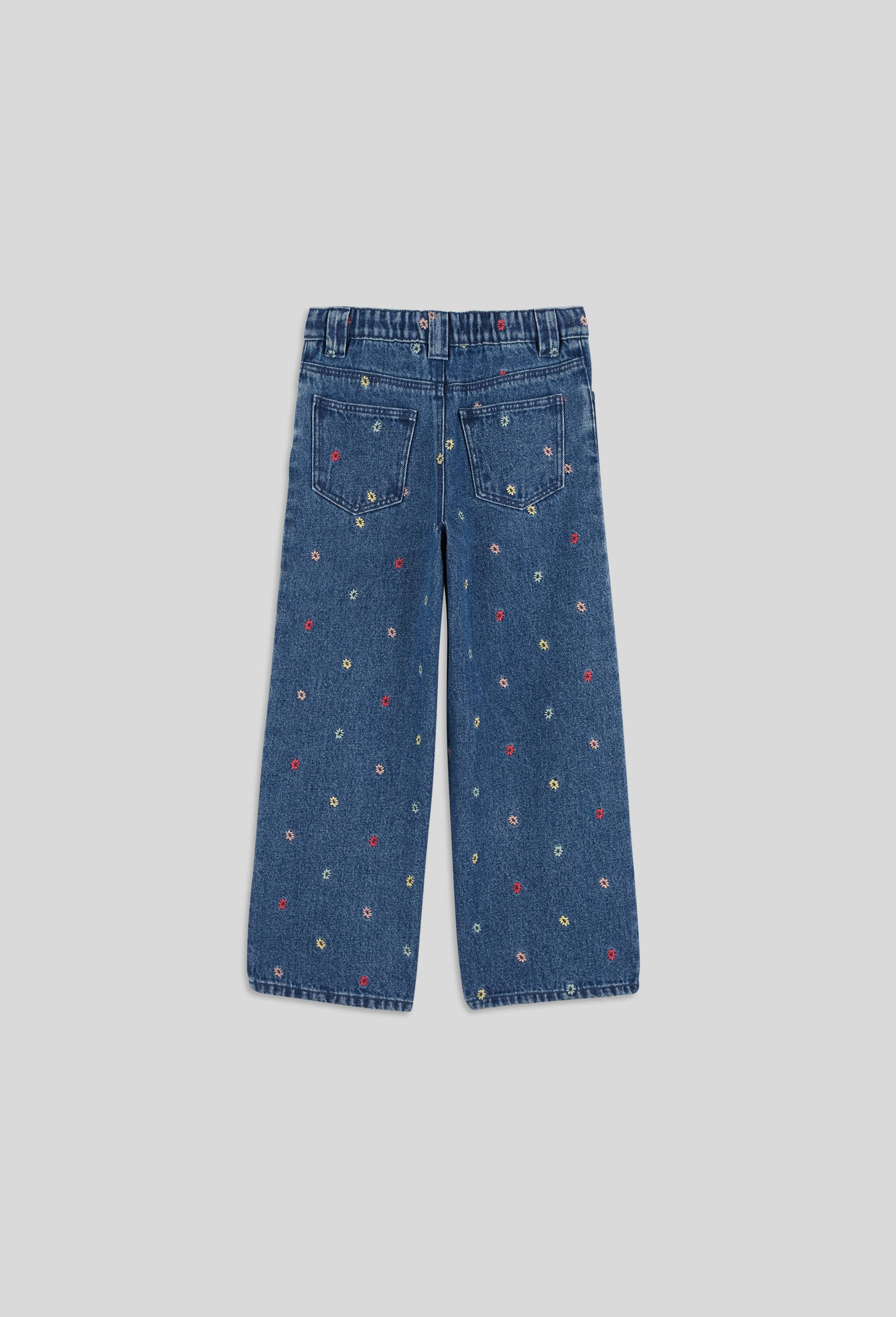 Jean large brodé en coton, certifié OEKO-TEX, Bleu foncé, large image number 1.0