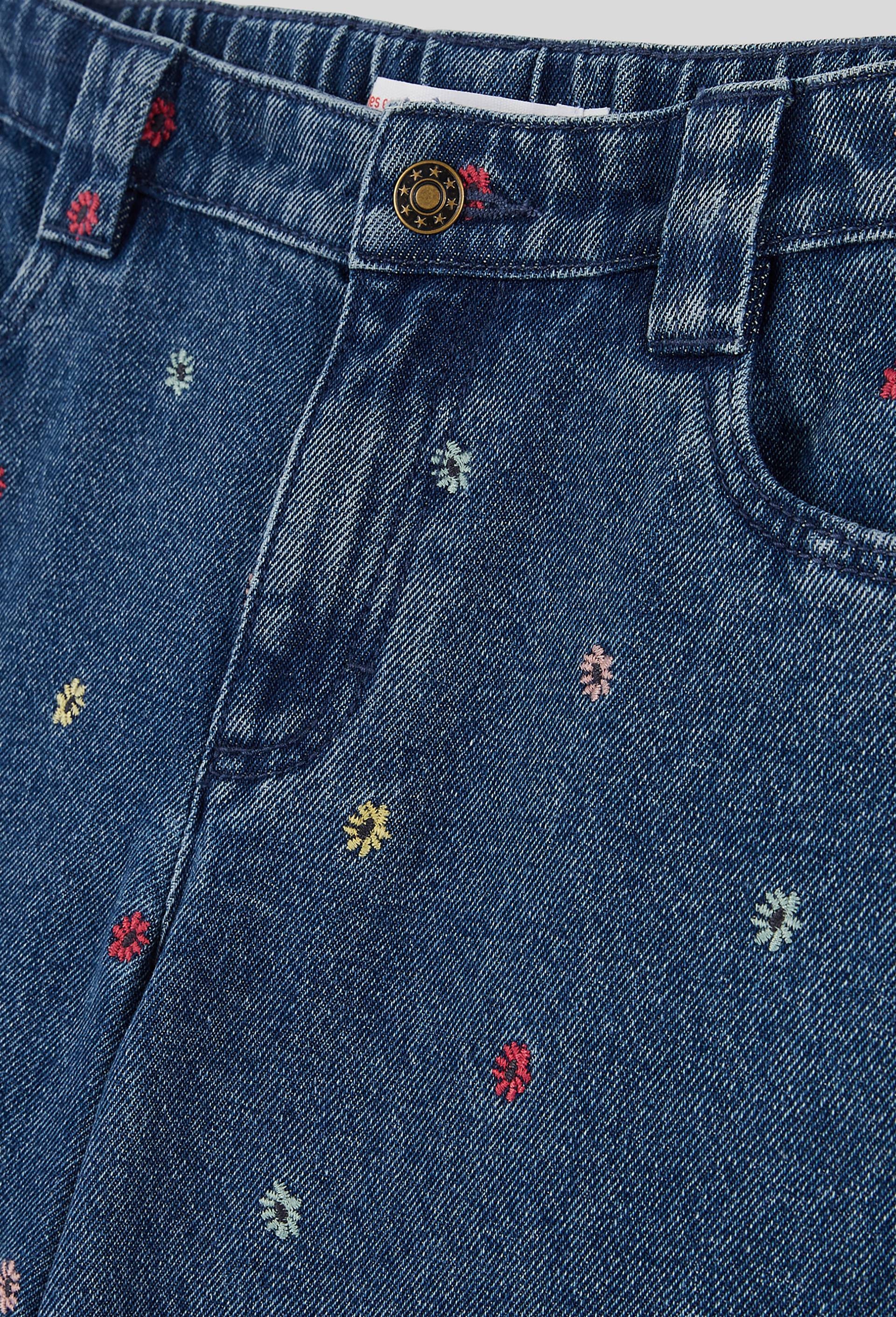Jean large brodé en coton, certifié OEKO-TEX, Bleu foncé, large image number 2.0