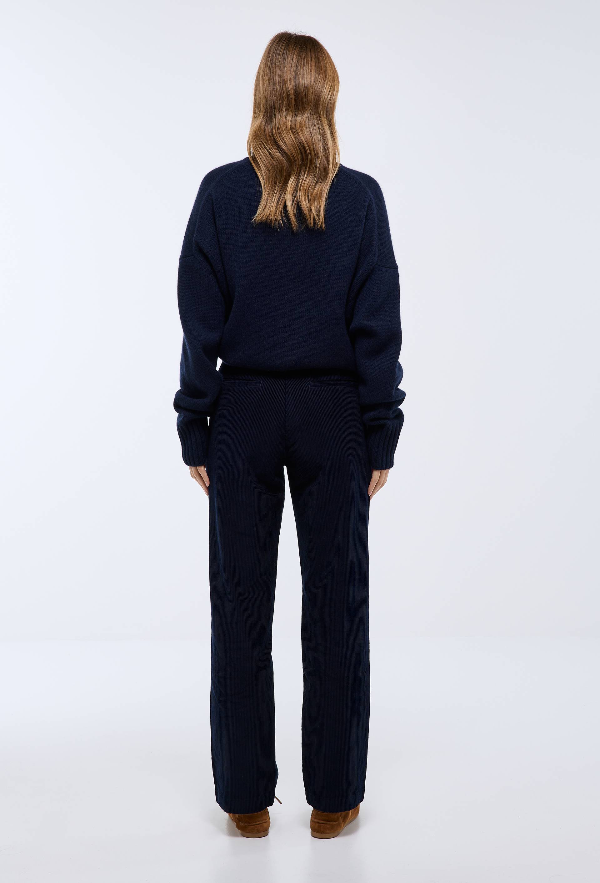 Pantalon en velours droit en coton BIO GOTS, Bleu fonc&eacute;, large image number 1