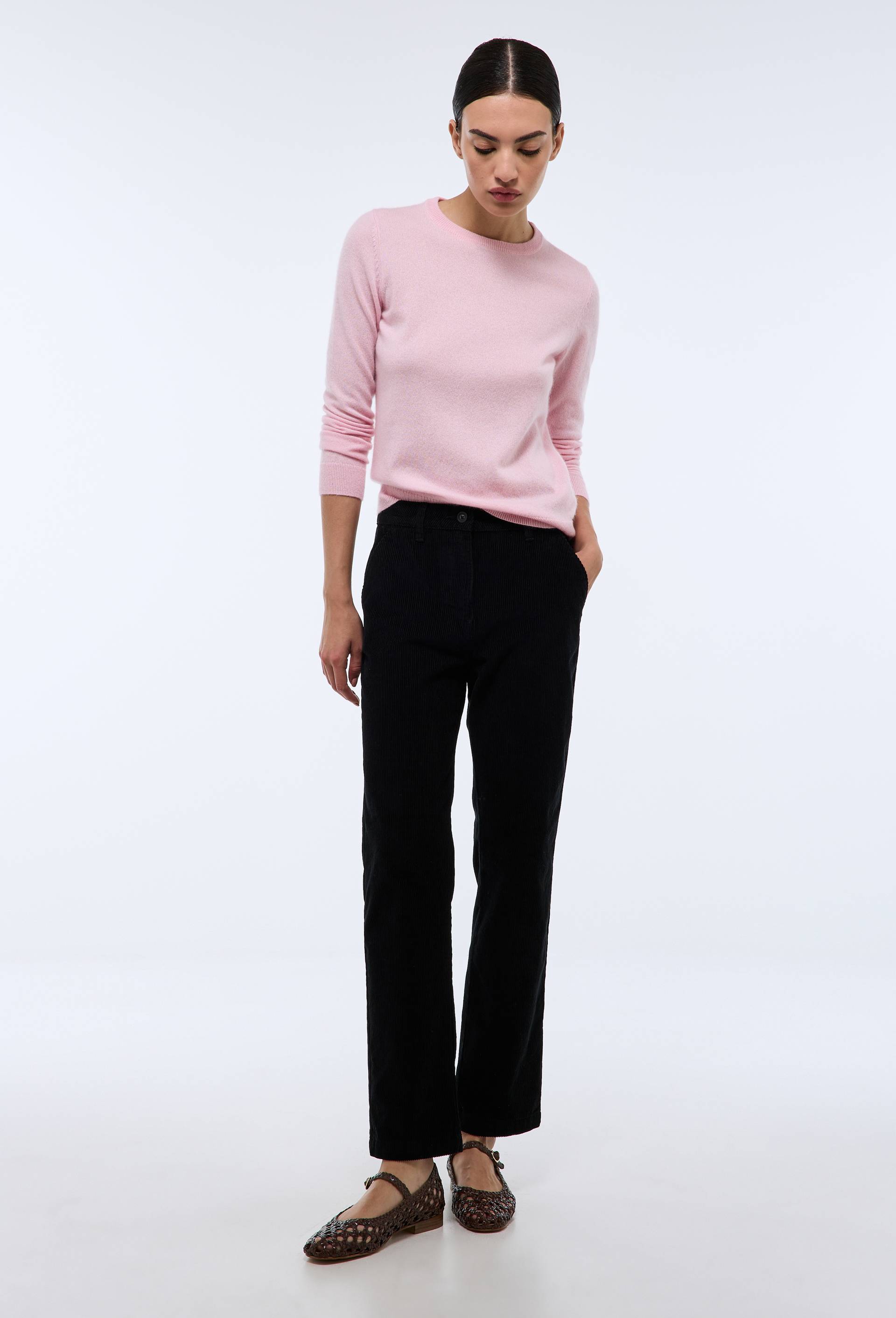 Pantalon en velours droit en coton BIO GOTS, Noir, swatch image