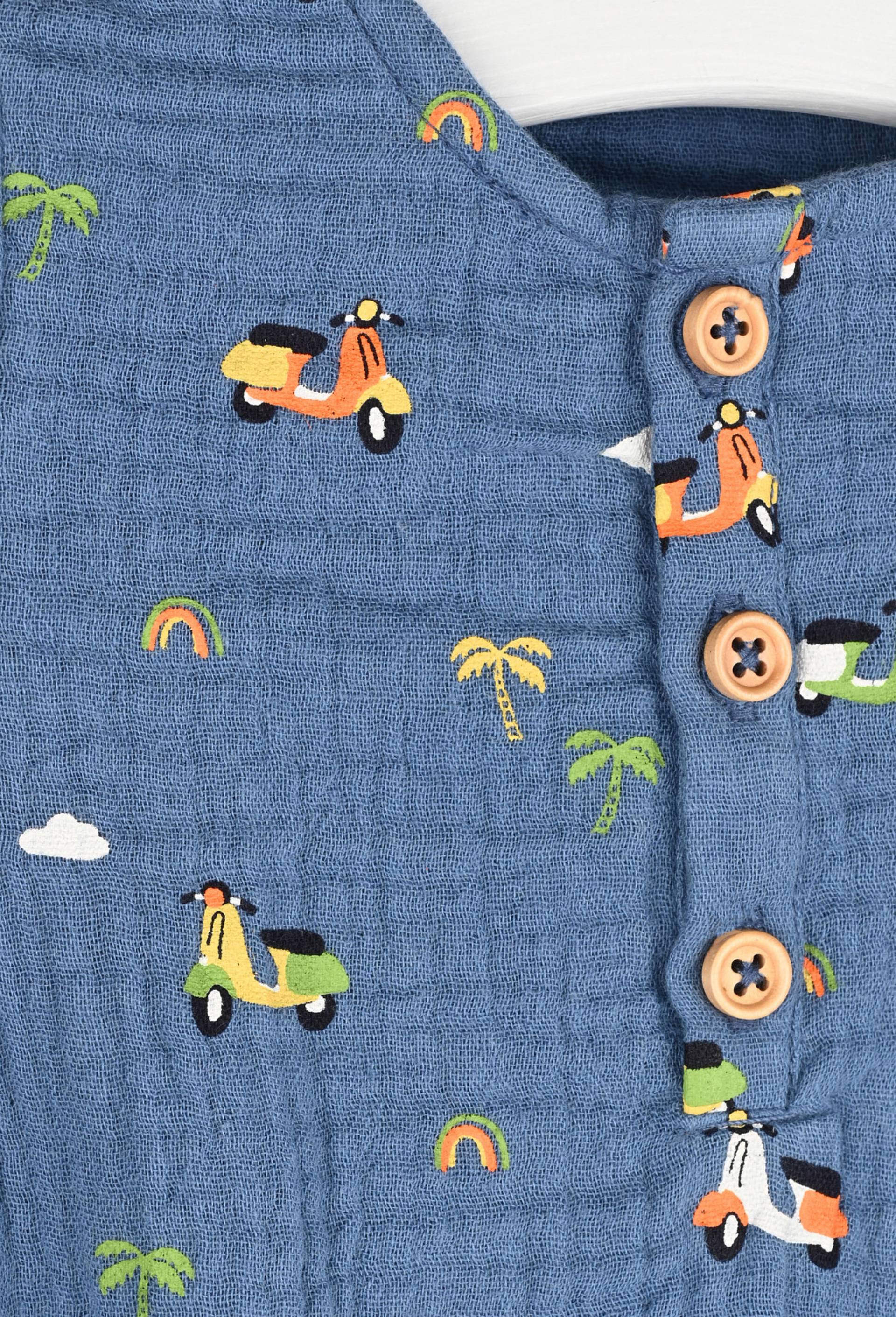 Barboteuse en Tissu couche imprim&eacute; certifi&eacute; Oekotex, Bleu, large image number 2