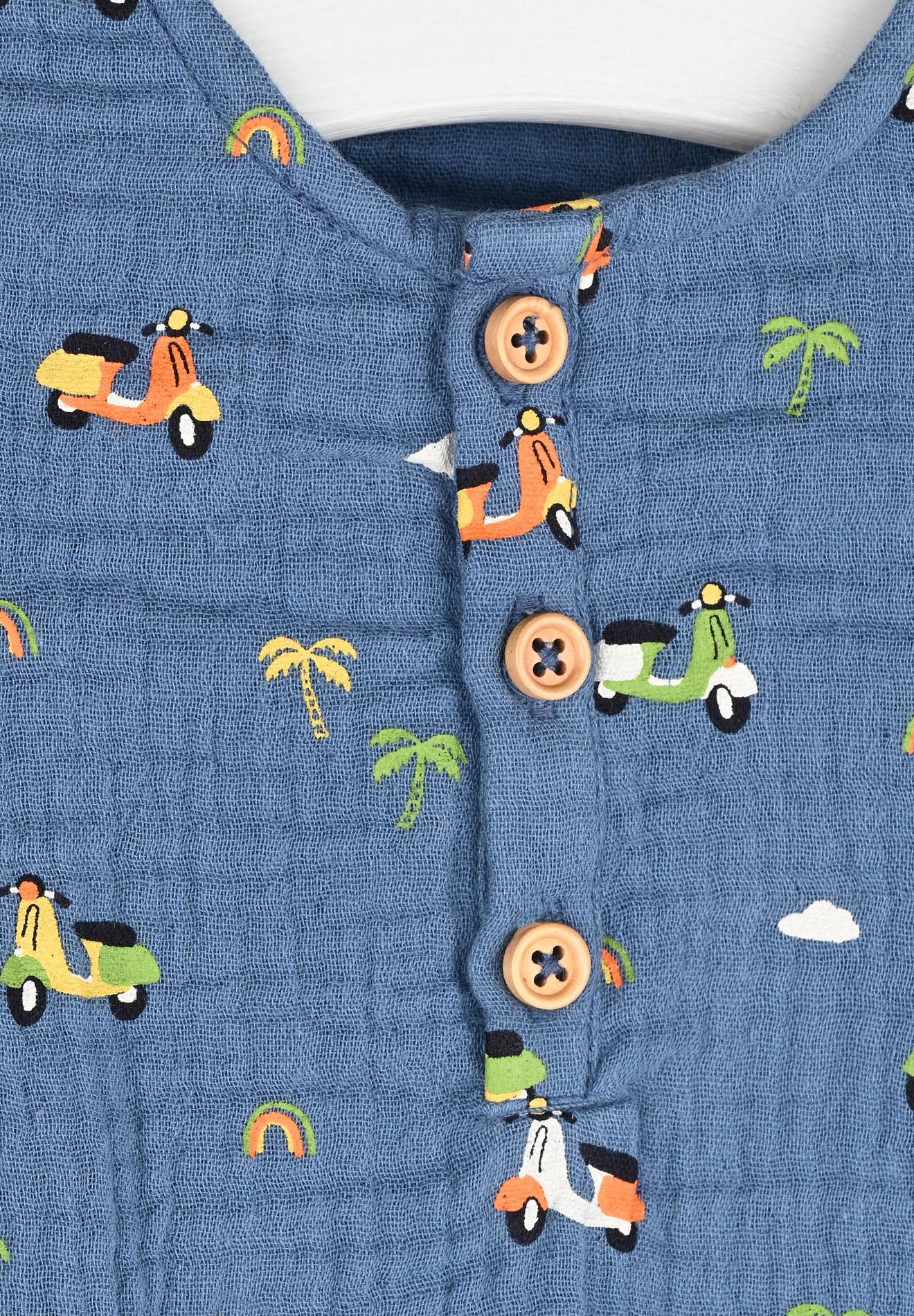 Barboteuse en Tissu couche imprim&eacute; certifi&eacute; Oekotex, Bleu, large image number 5.0