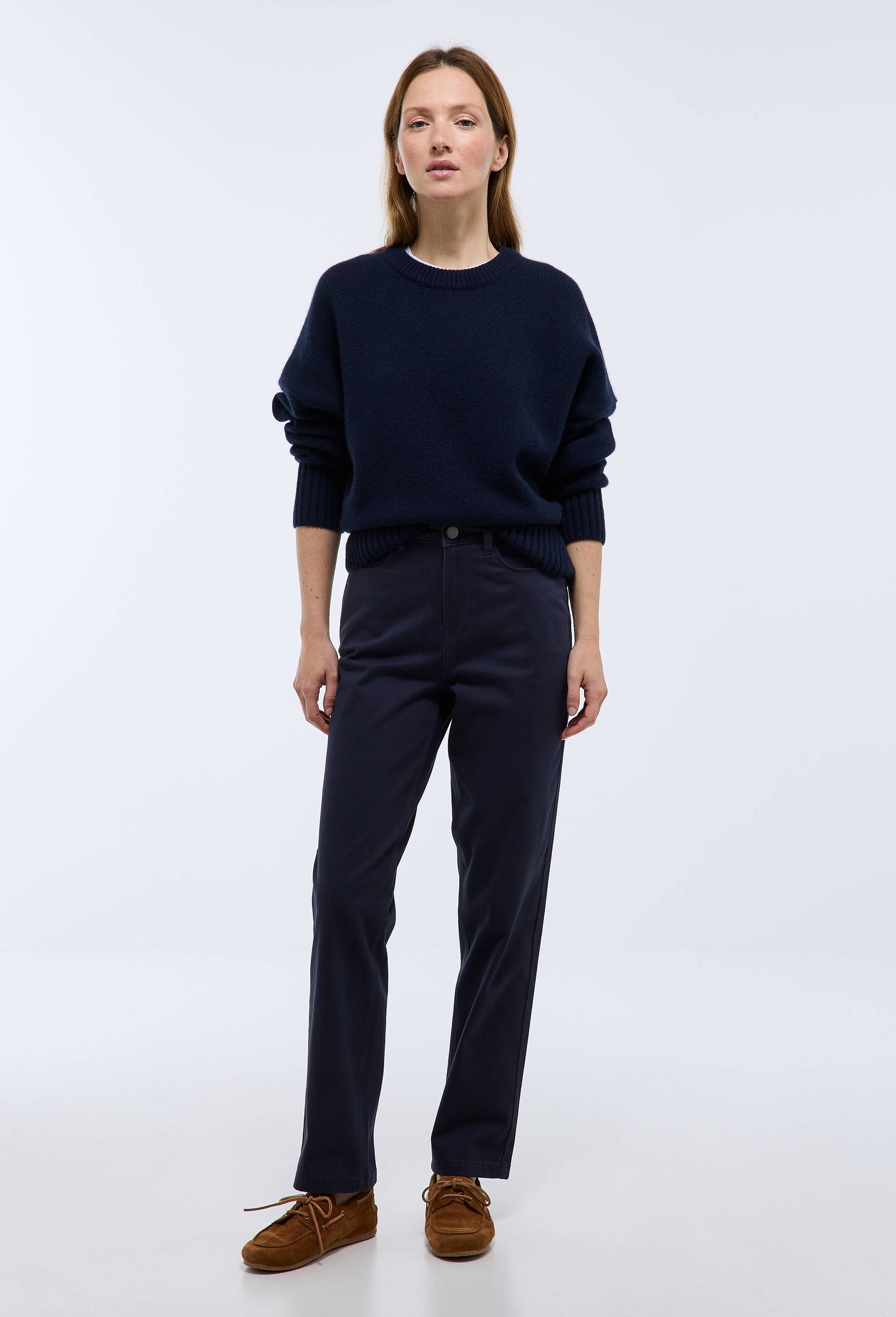 Pantalon droit contenant du coton, Bleu fonc&eacute;, swatch image