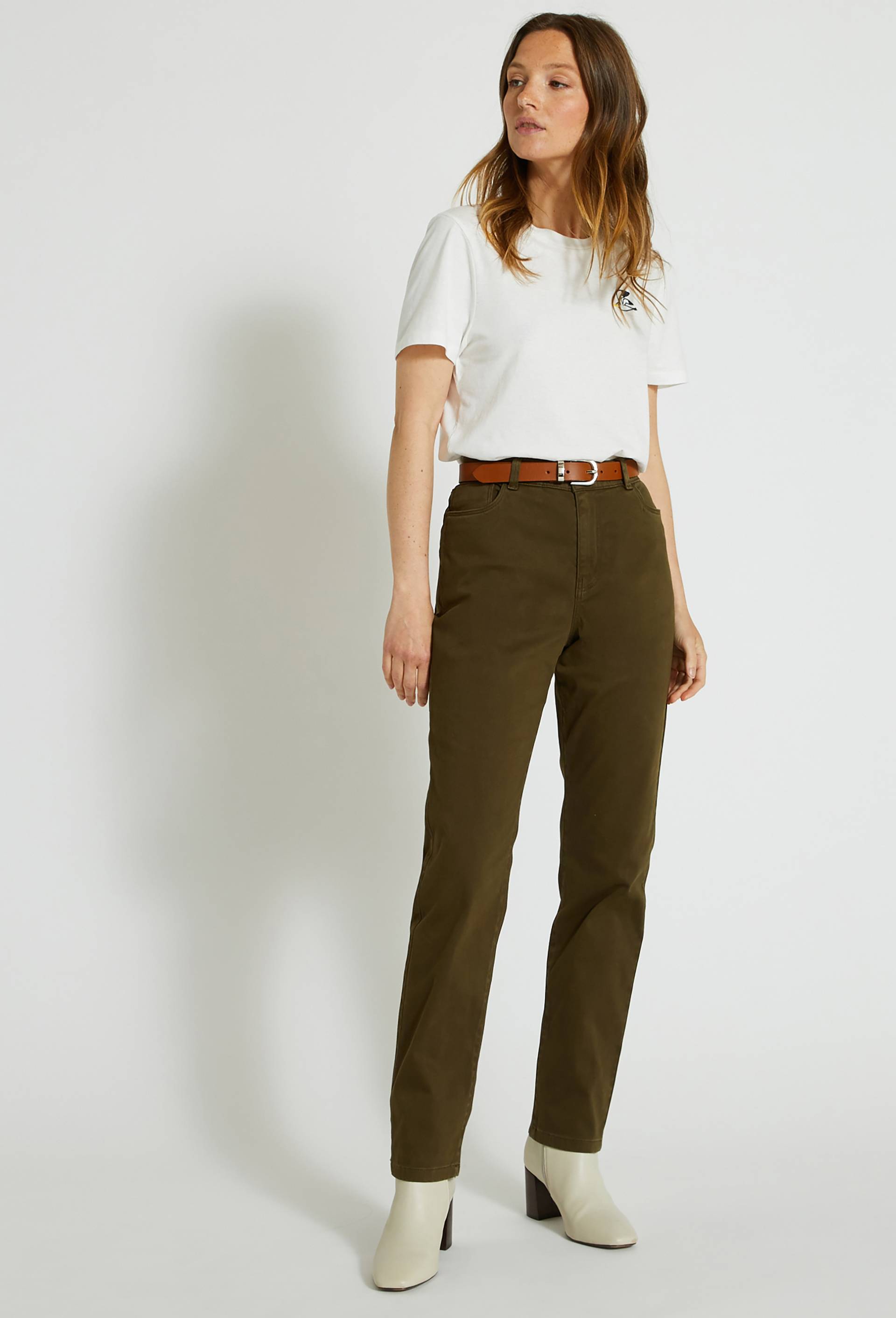 Pantalon droit contenant du coton, Vert foncé, large image number 0