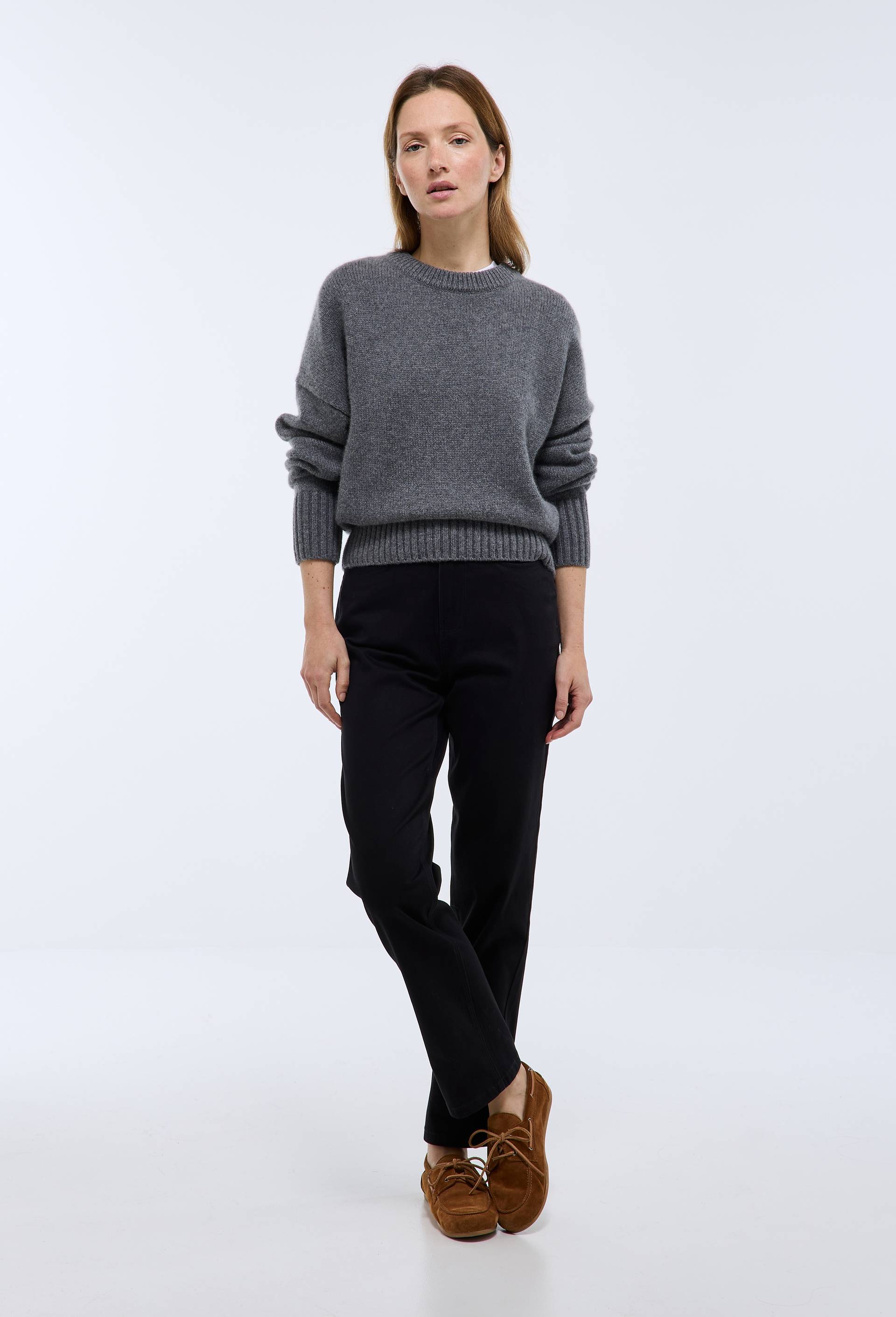 Pantalon droit contenant du coton, Noir, swatch image