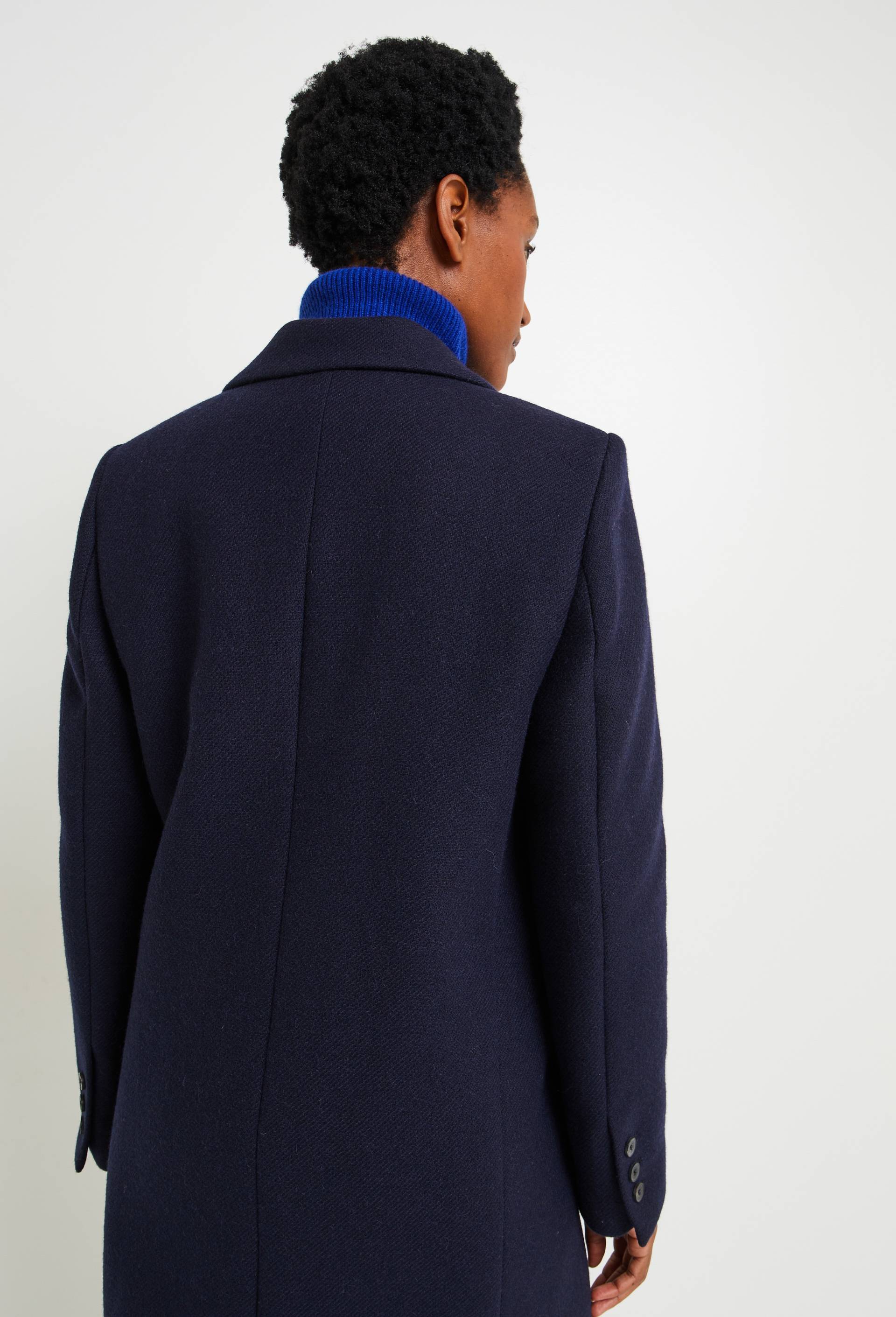 Manteau mi-long boutons croisés contenant de la laine, Bleu foncé, large image number 1