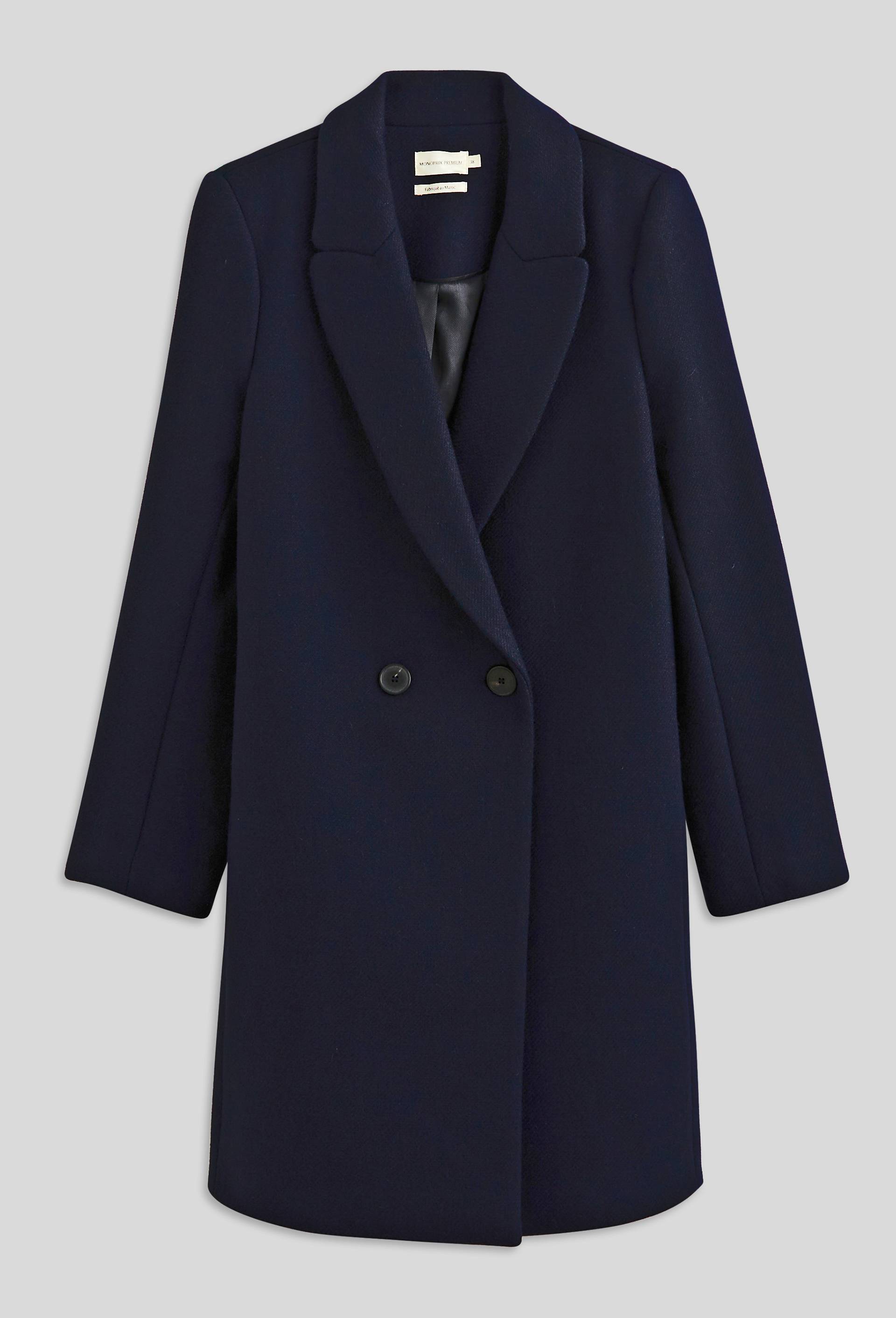 Manteau mi-long boutons croisés contenant de la laine, Bleu foncé, large image number 2.0