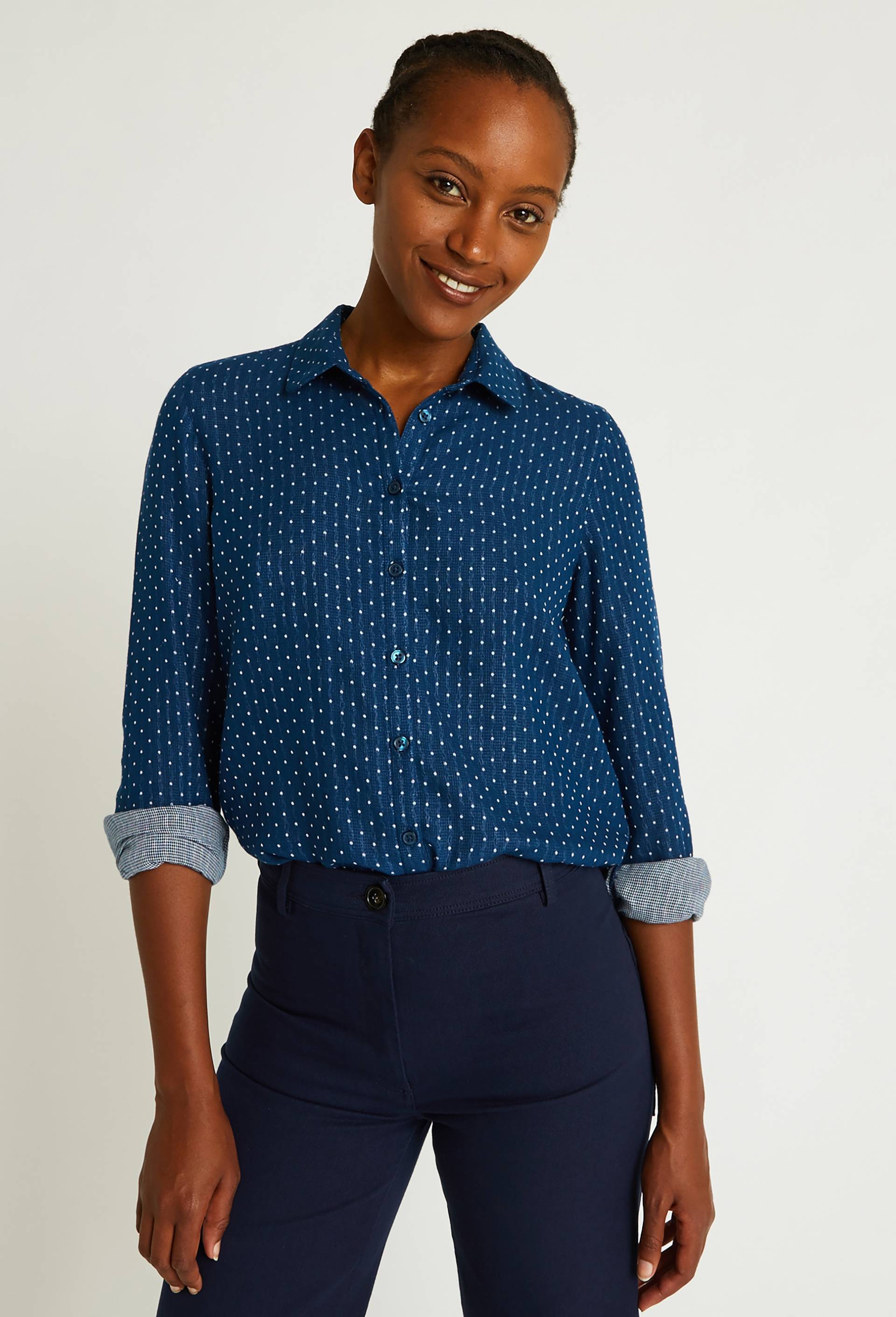 Chemise en coton à pois, Bleu, large image number 0.0