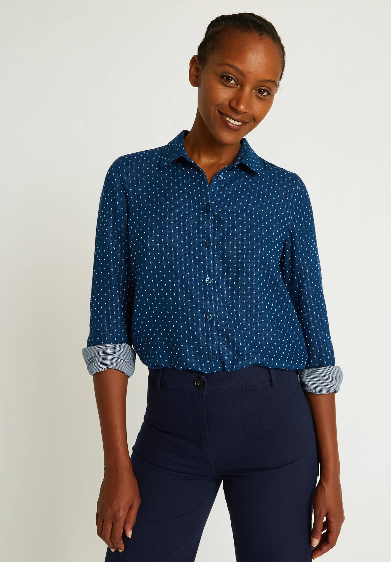 Chemise en coton à pois, Bleu, large image number 3