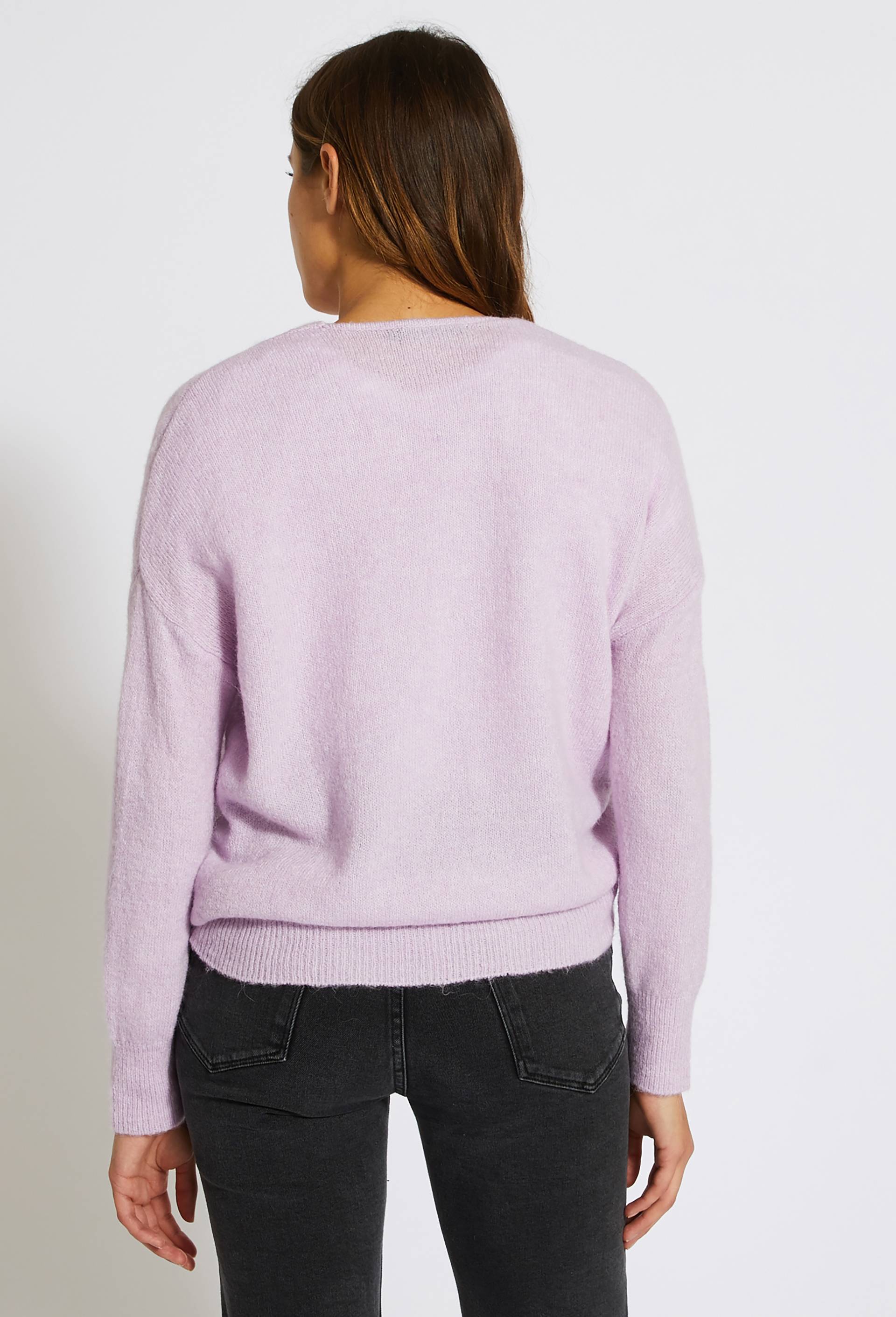 Pull col V uni contenant de l'alpaga, certifié Oeko-Tex, Violet clair, large image number 1