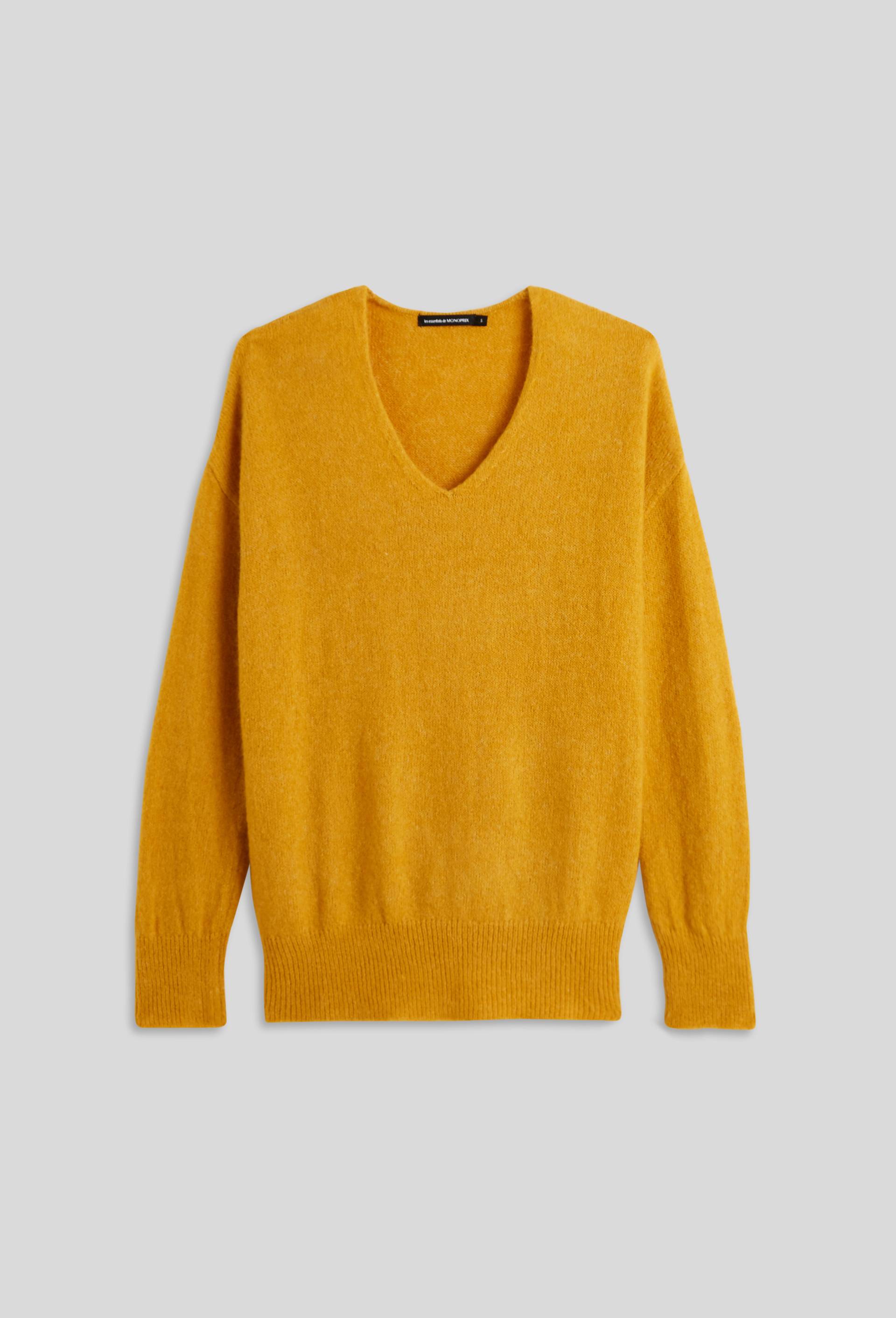 Pull col V uni contenant de l'alpaga, certifié Oeko-Tex, Jaune foncé, large image number 2