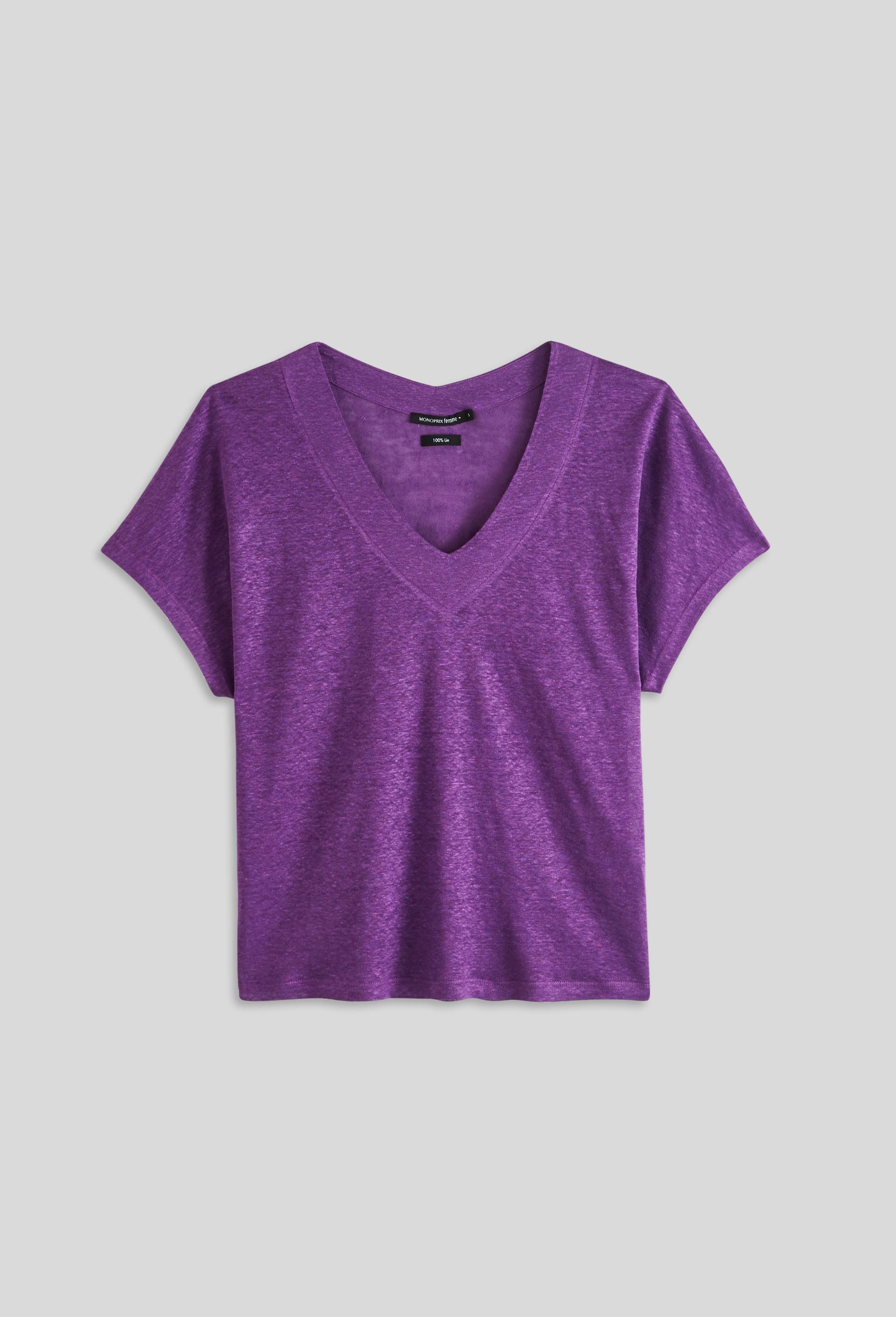 T.shirt uni en lin, Violet, large image number 2
