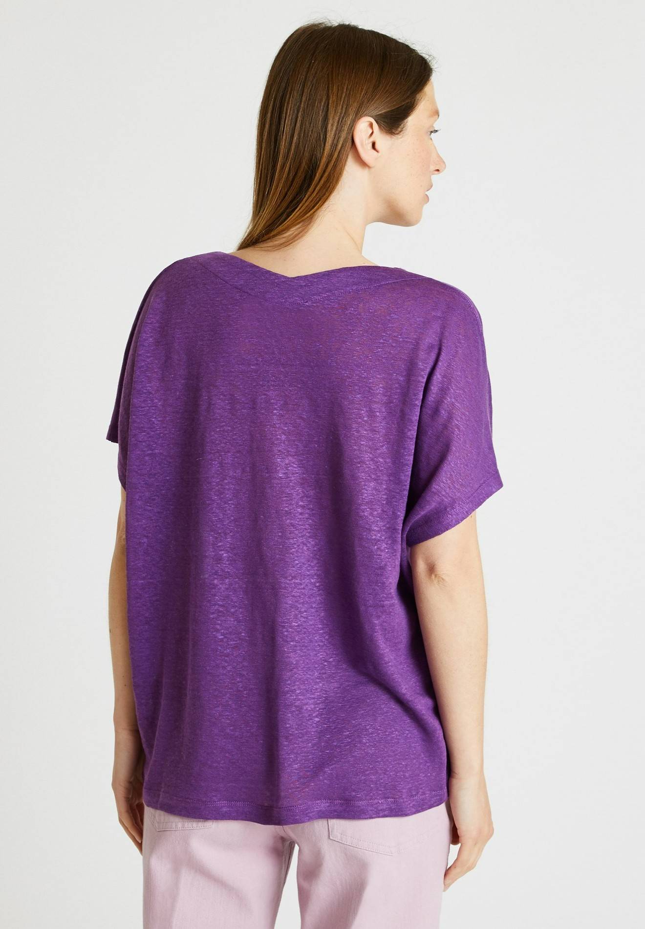 T.shirt uni en lin, Violet, large image number 4