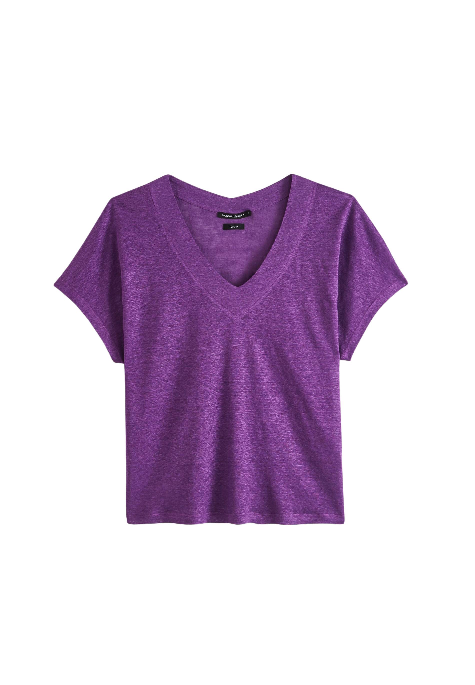 T.shirt uni en lin, Violet, large image number 5