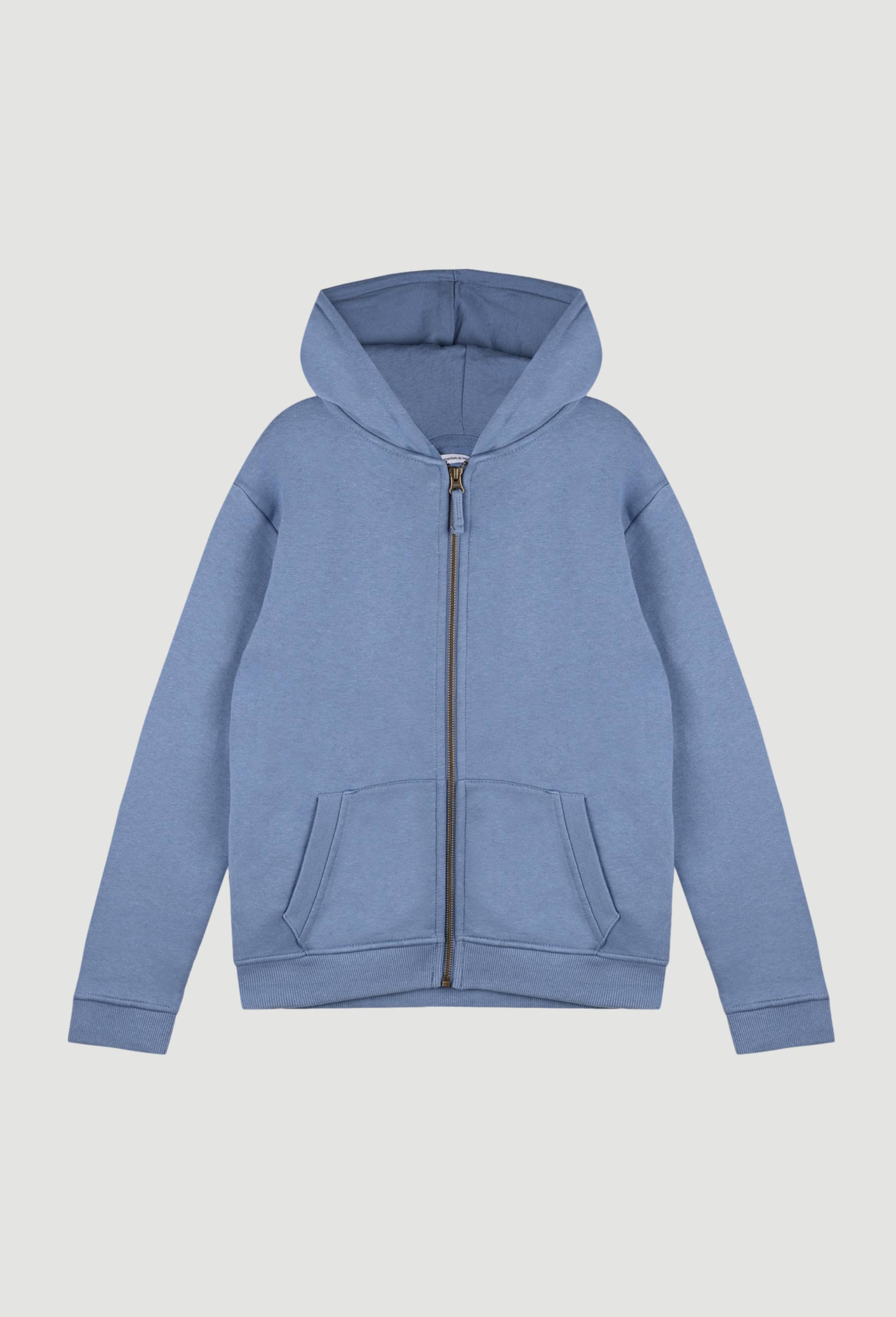 Sweat zippé à capuche uni en coton BIO, BLEU, large image number 0