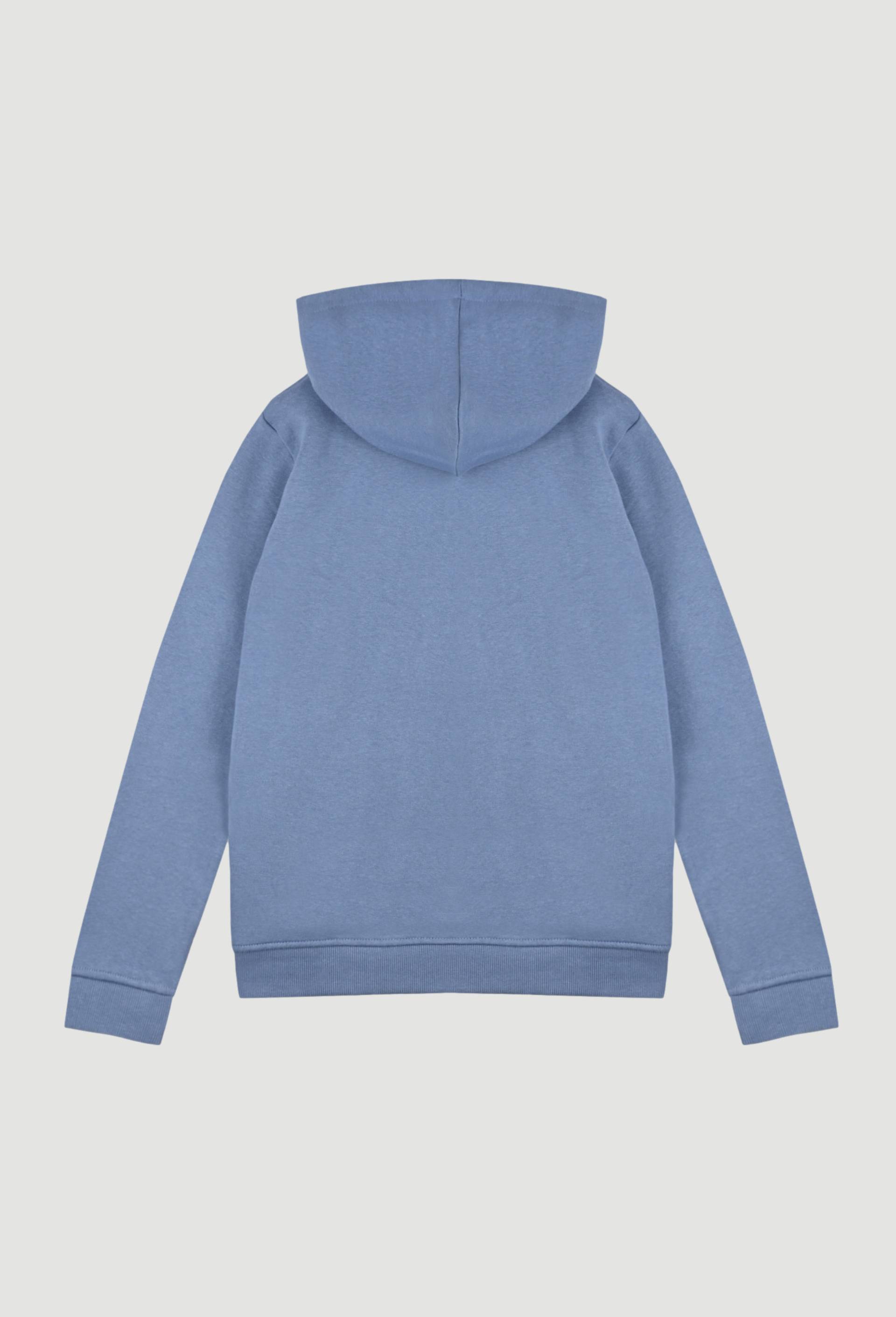 Sweat zippé à capuche uni en coton BIO, BLEU, large image number 1
