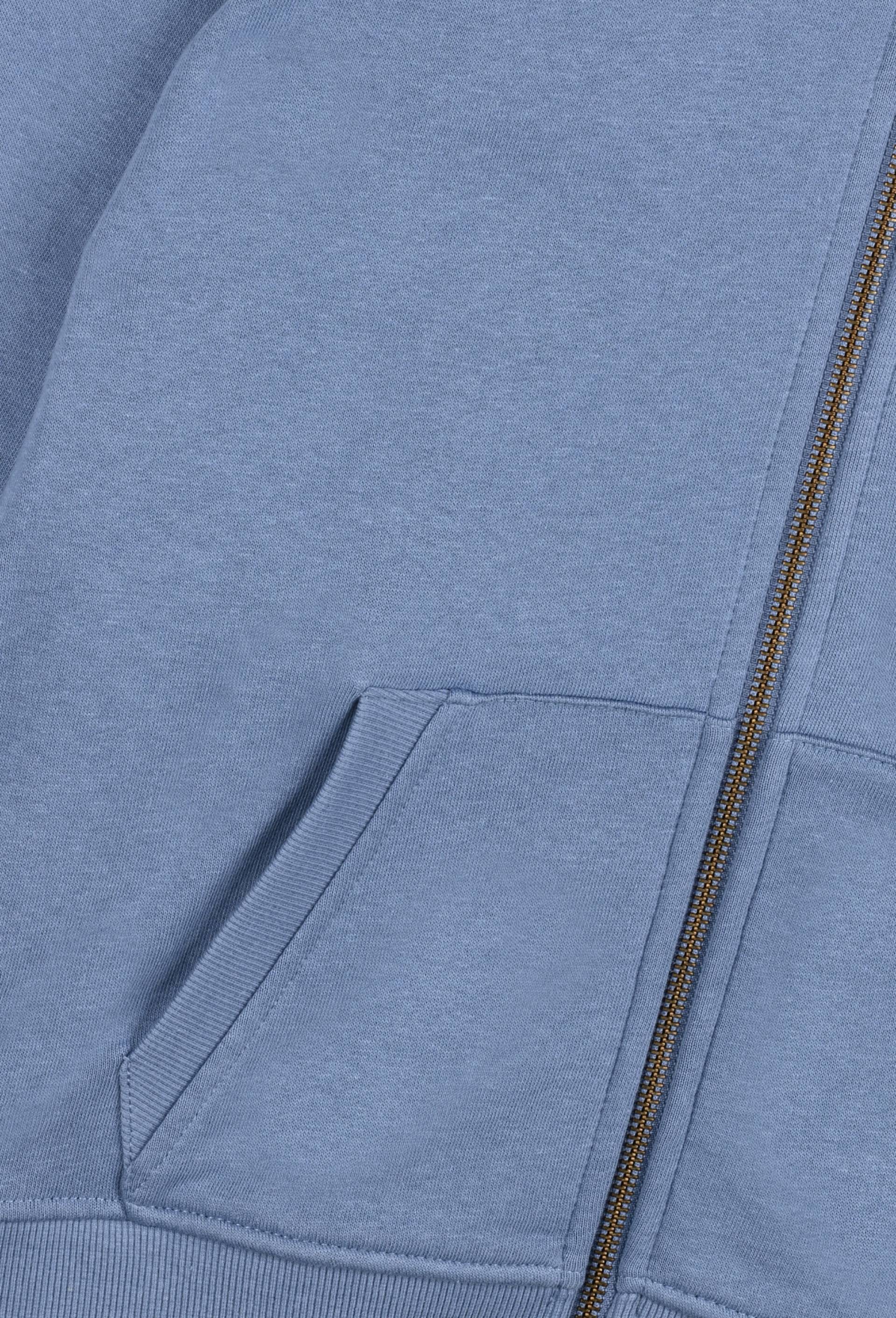 Sweat zippé à capuche uni en coton BIO, BLEU, large image number 2