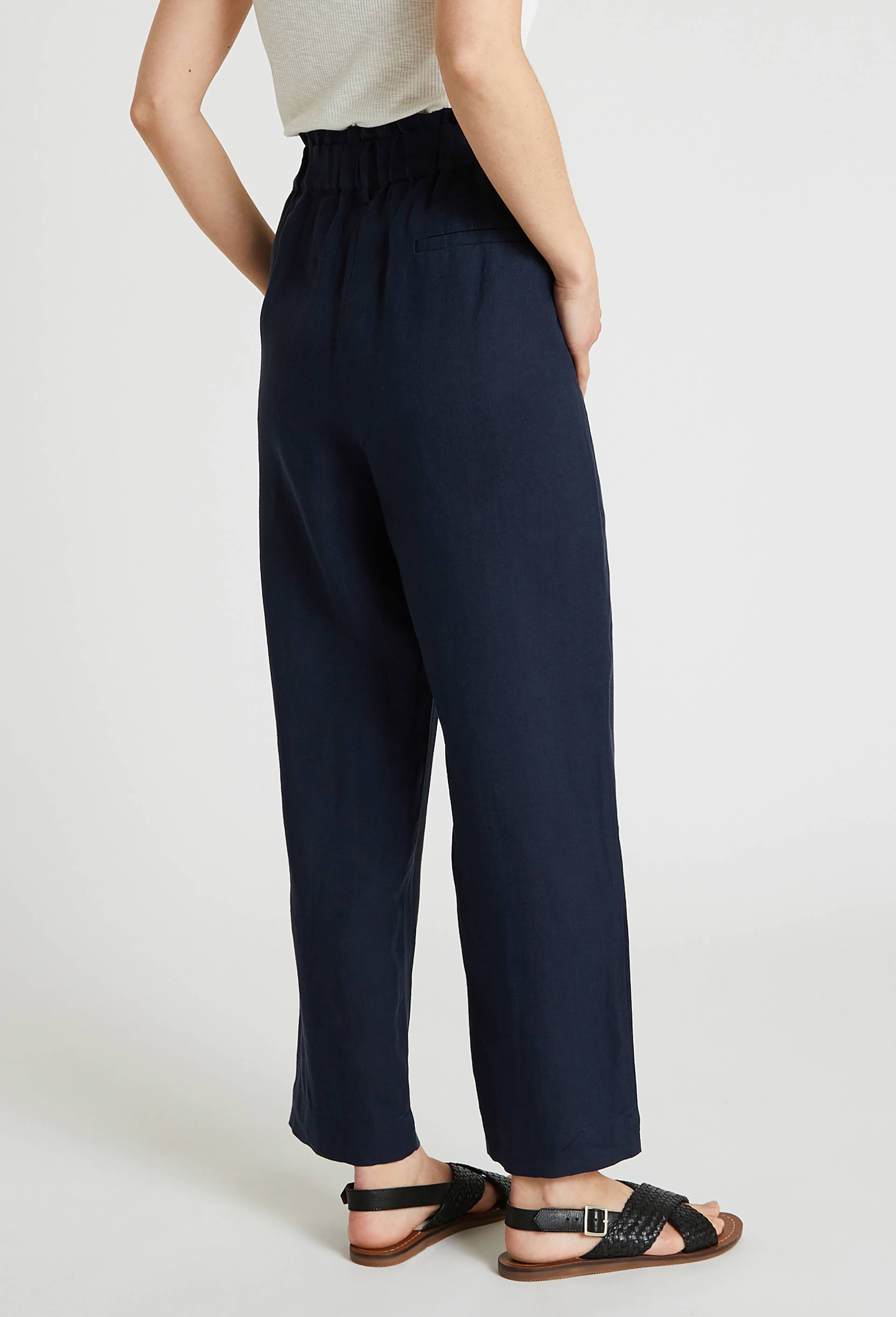 Pantalon en lin taille élastiquée, Bleu foncé, large image number 1.0