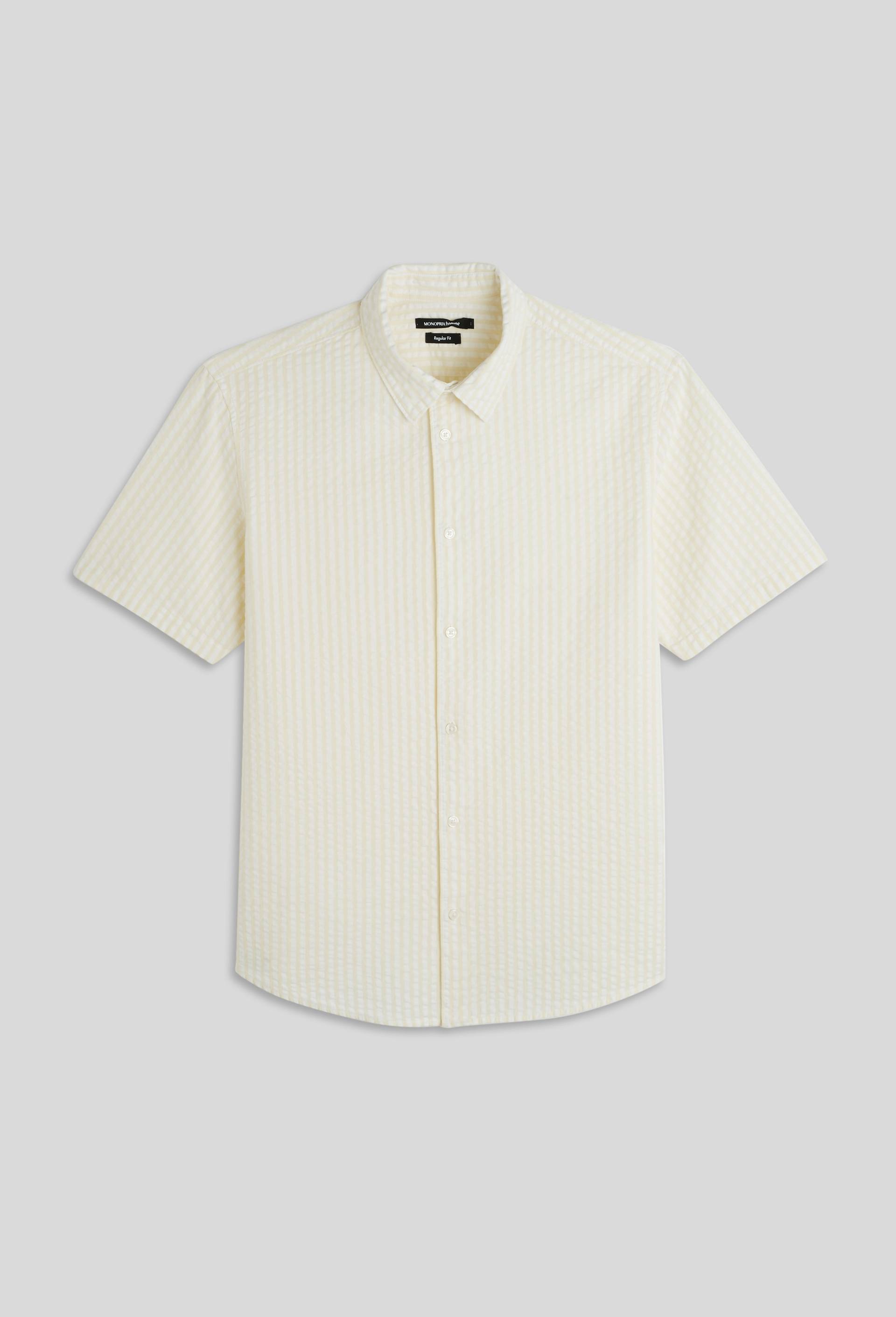 Chemise manches courtes seersucker certifi&eacute;e Oekotex, Jaune clair, large image number 0