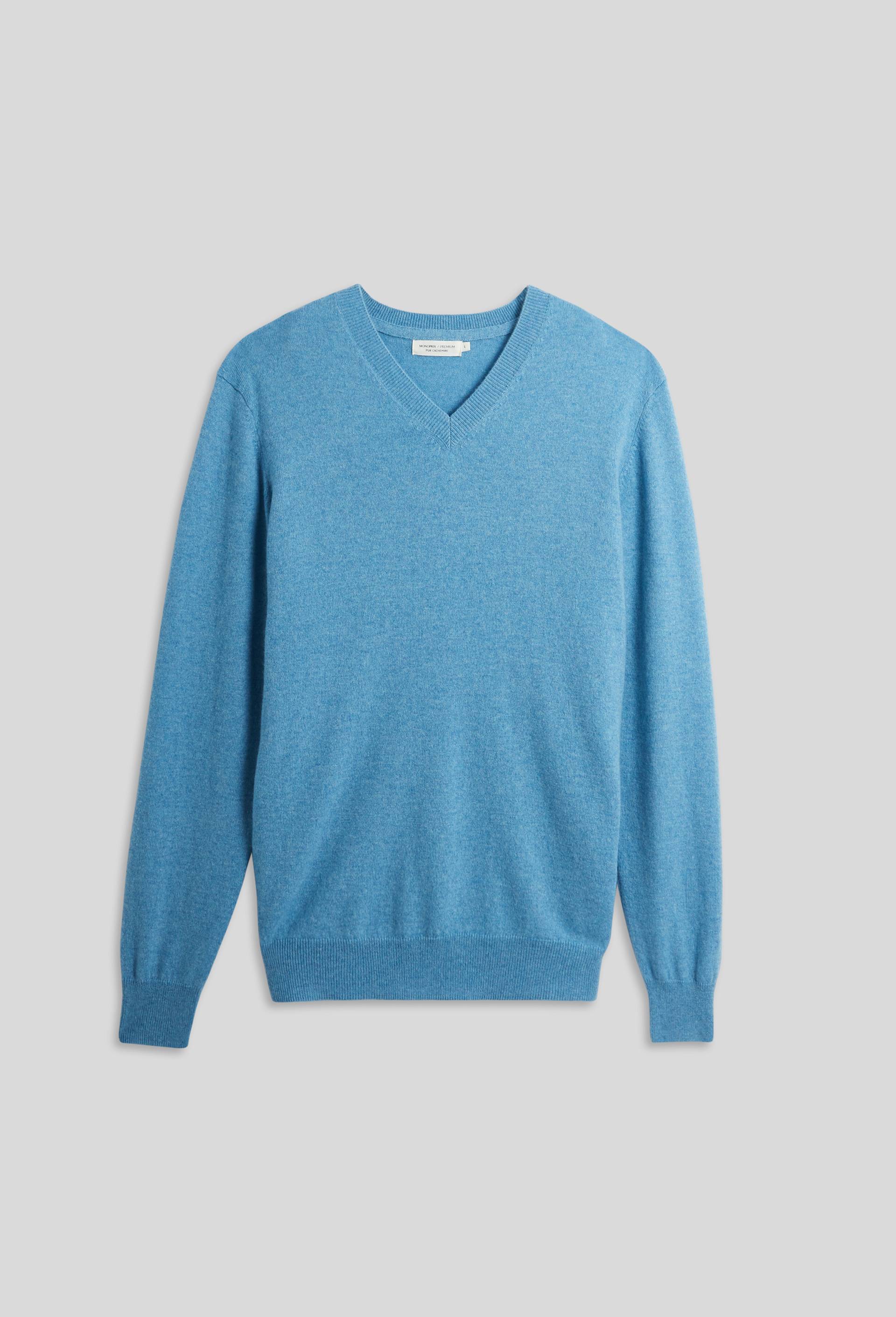 Pull col V en 100% cachemire, Bleu, large image number 2