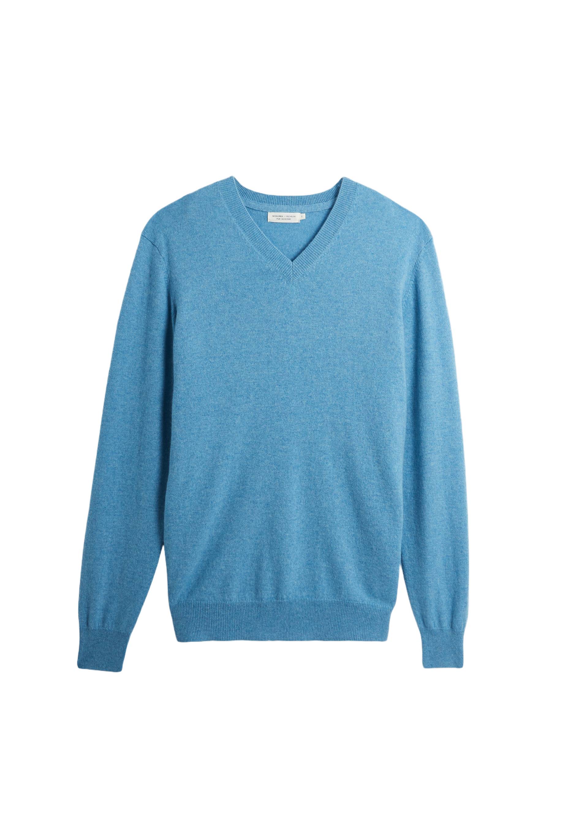 Pull col V en 100% cachemire, Bleu, large image number 5